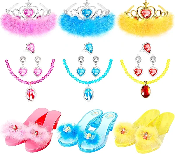 Mastom Princess Dress Up Shoes Set, Toddler Pretend Jewelry Boutique Kit, Girls Role Play Dress Up Toys, Princess Shoes Crown Necklace Earrings Ring Gift Set for Little Girls Aged 3-6 Years Old