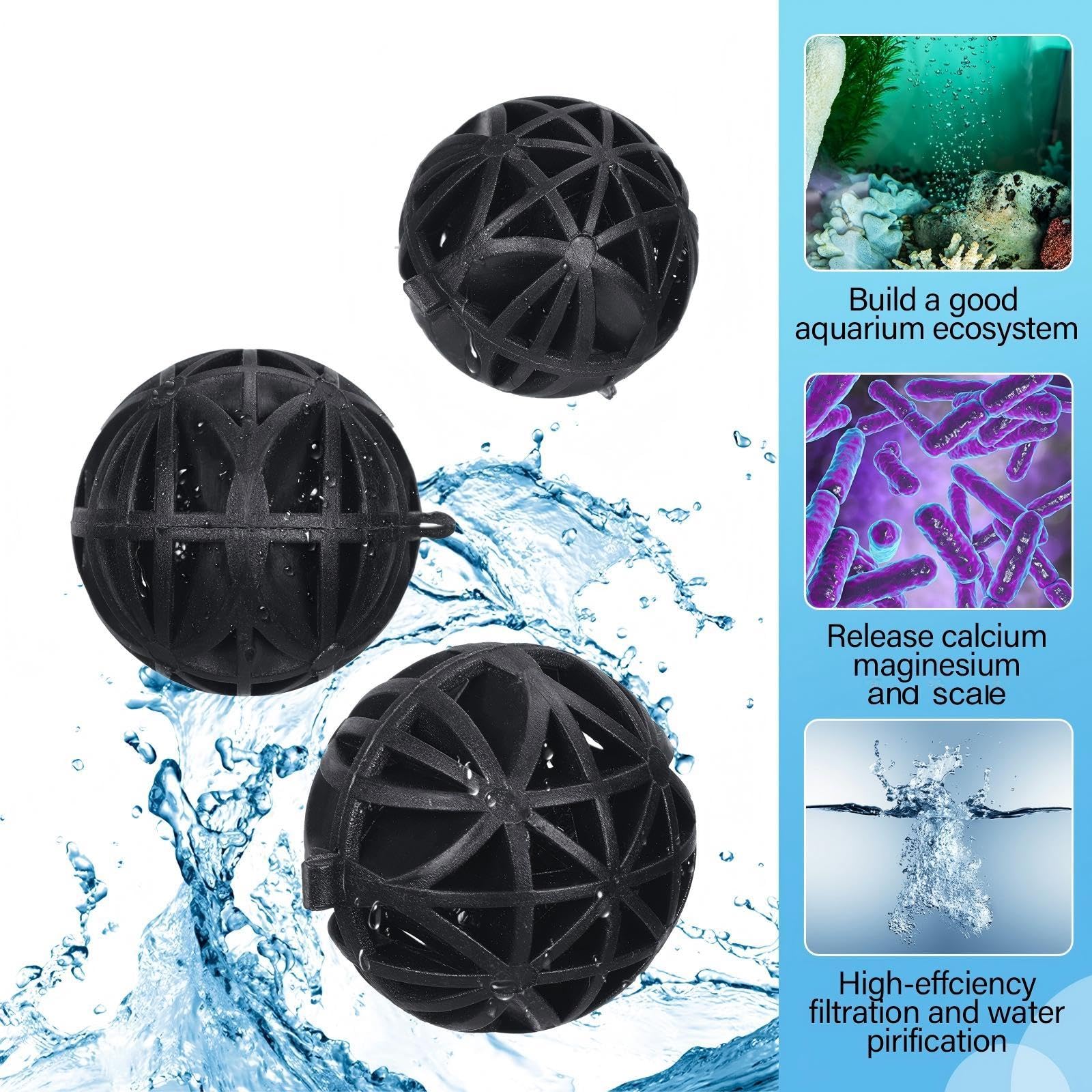 Lot de 500 boules filtrantes bio noires pour filtre d'aquarium, filtre de bassin, 2,6 cm, médias filtrants internes avec 5 sacs filtrants d'aquarium, sacs en maille avec fermeture éclair pour bassin à