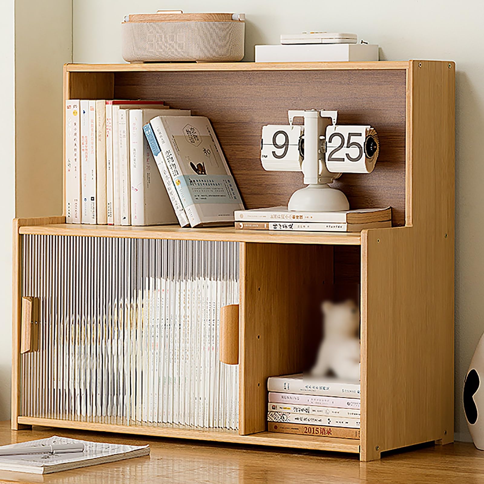 Organizer da scrivania con scomparti multipli e porta scorrevole per ufficio (beige)