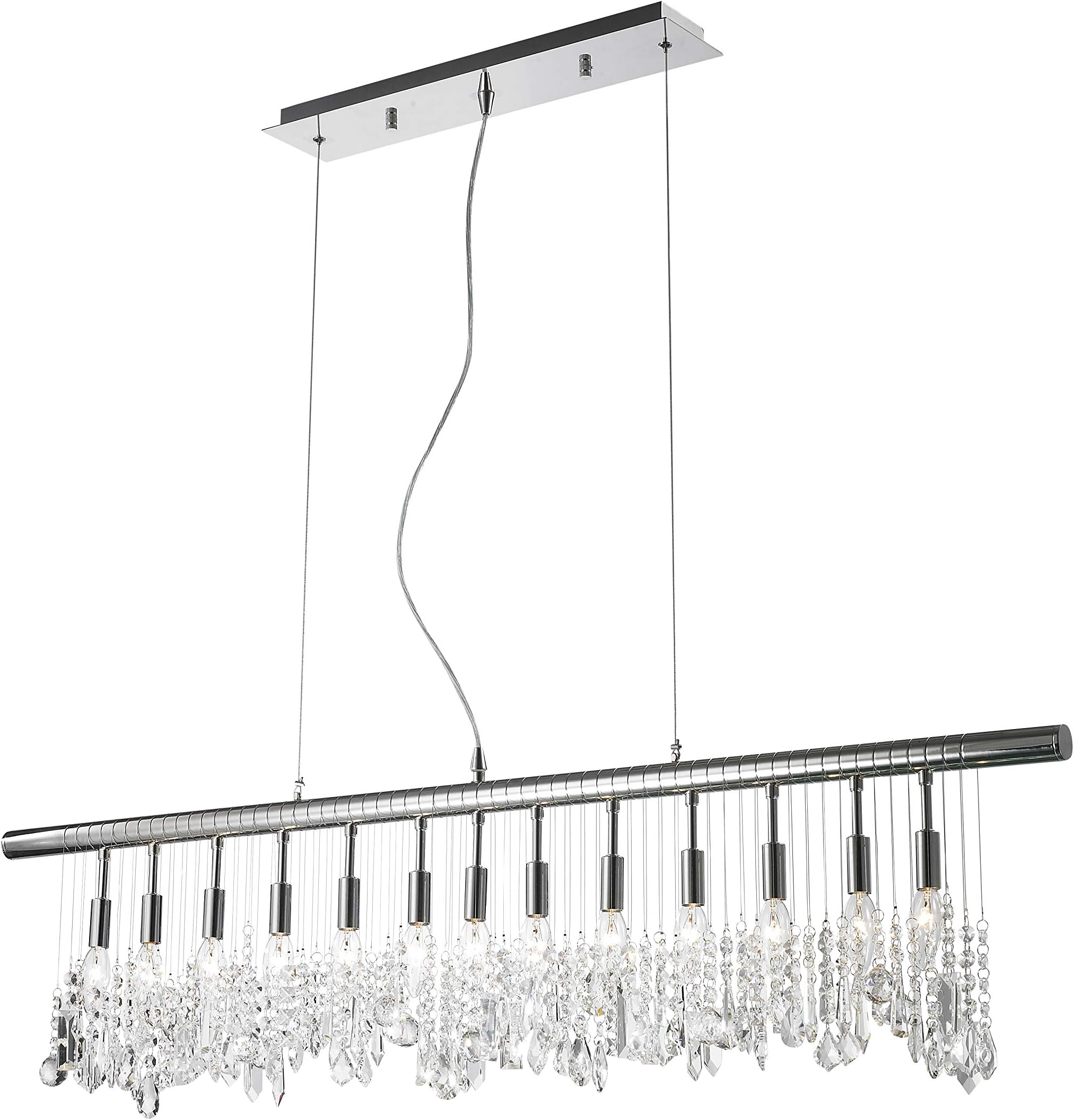 Worldwide Lighting Nadia Collection 13 Light Chrome Finish and Clear Crystal Linear Pendant 48" L x 10" H Extra Large