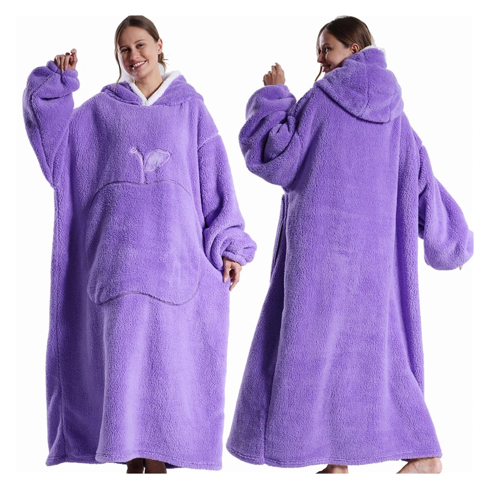 Batamanta Invierno con Capucha suéter Manta Mujer Manta Polar de Gran tamaño con Mangas Bolso Grande cálido Grueso TV Bata con Capucha Pareja(FH142)