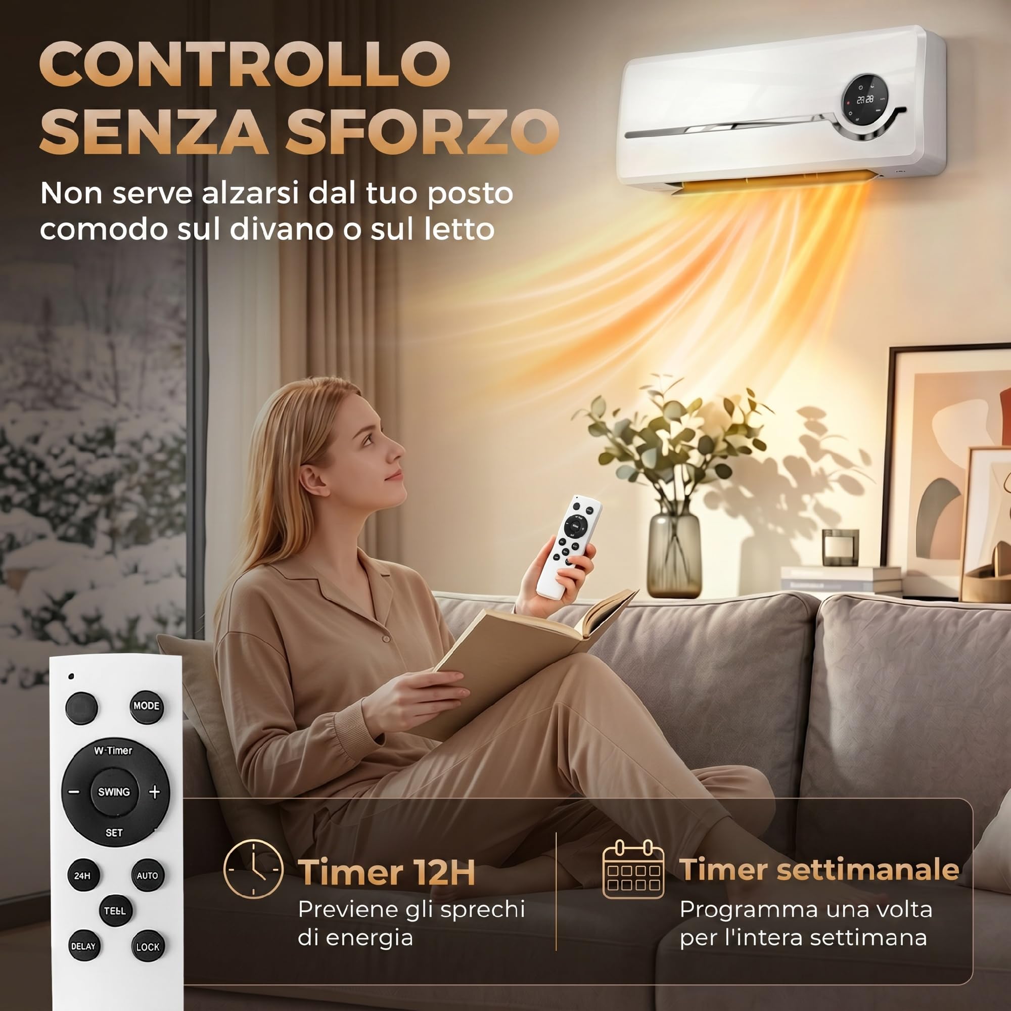 HOMCOM Stufa Ceramica 2000W da Parete con 3 Modalità, Ventilatore, Bianco | Termoventilatore, Riscaldamento Regolabile, Timer Settimanale, Rilevazione Finestra Aperta, Blocco Bambini, Telecomando