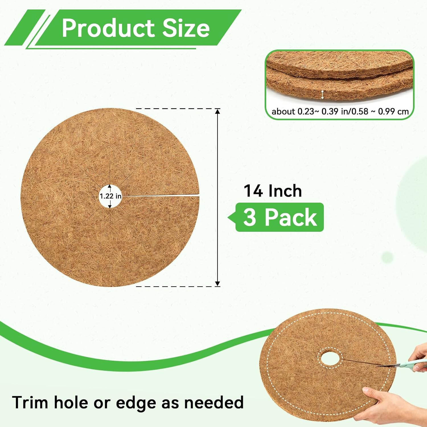 ZeeDix 14 Inch Coconut Fiber Tree Ring Mulch Mat, 3 Pack Tree Mulch Ring