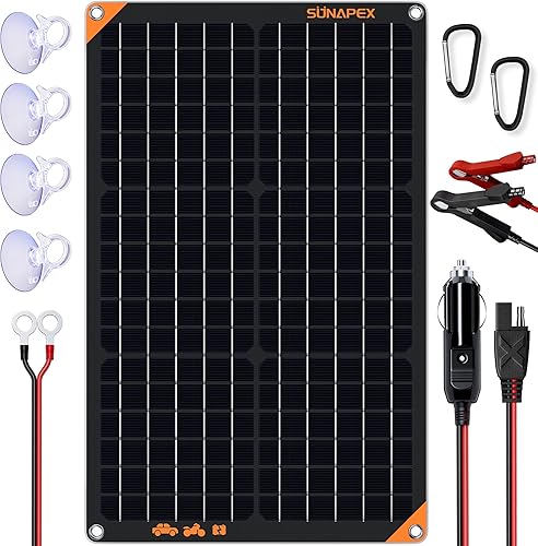 SUNAPEX Cargador de baterĂa solar de 30 vatios para automĂłvil, 12 voltios, impermeable, alimentado por energĂa solar, cargador y mantenedor, SUNAPEX Cargador de baterĂa solar de 30 vatios para automĂłvil, 12 voltios, impermeable, alimentado por energĂa solar, cargador y mantenedor,
