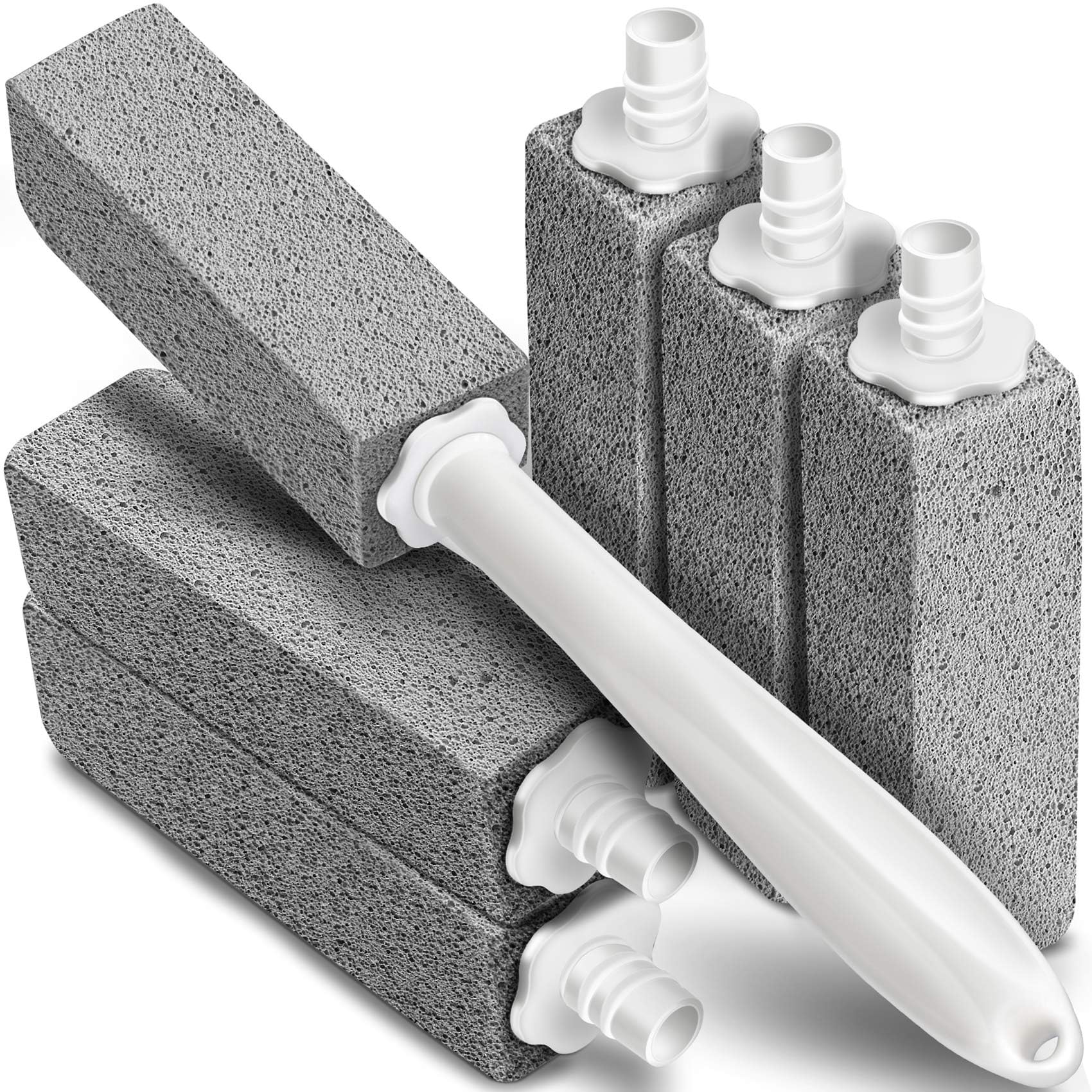 Maryton Pumice Stone for Toilet Cleaning with Extra Long Handle, 1 Cleaning Handle with 6 Cleaning Stones Refills, Easily Removing Stubborn Hard Water Stains Buildups