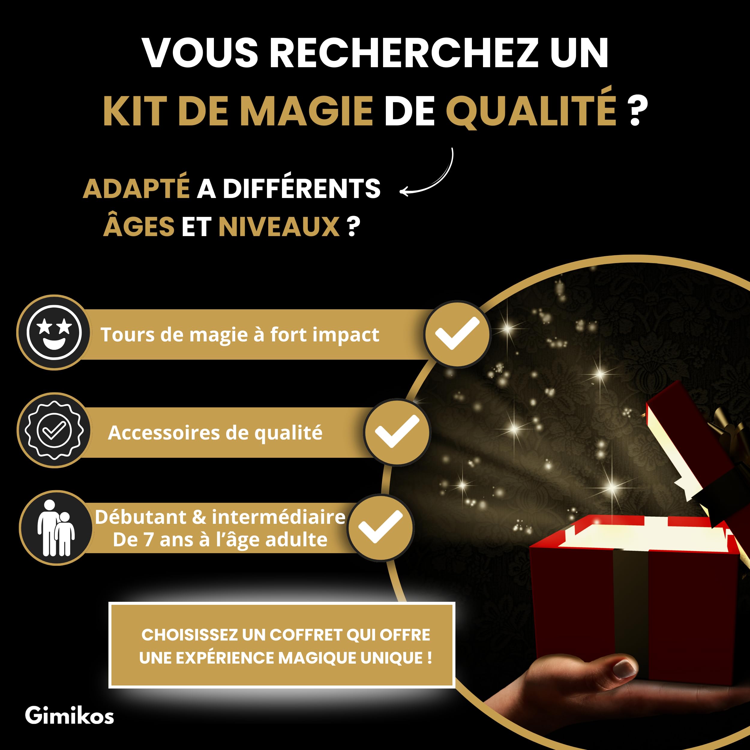 Coffret Magie Enfant 7-12 Ans & Adultes Débutants | Boite Kit Magicien avec 50 Tours de Magie, Jeux, Cartes, Baguette & Accessoires | Mallette Cadeau Anniversaire & Noël