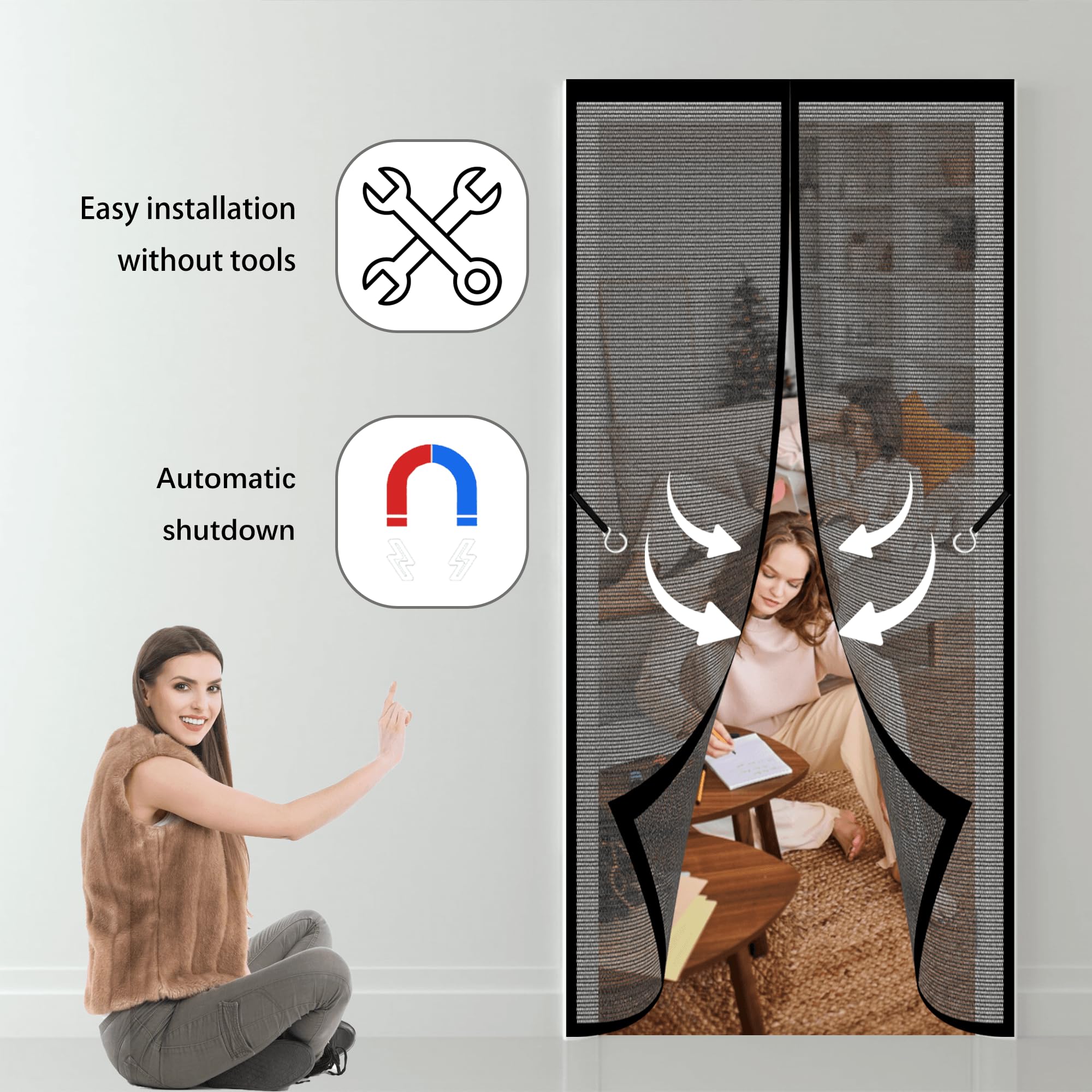 Tenda Zanzariera Magnetica per Porte 188 x 244 cm Non È Necessario Praticare Fori Zanzariera Magnetica Bianco per Balconi e Porte, Bianco