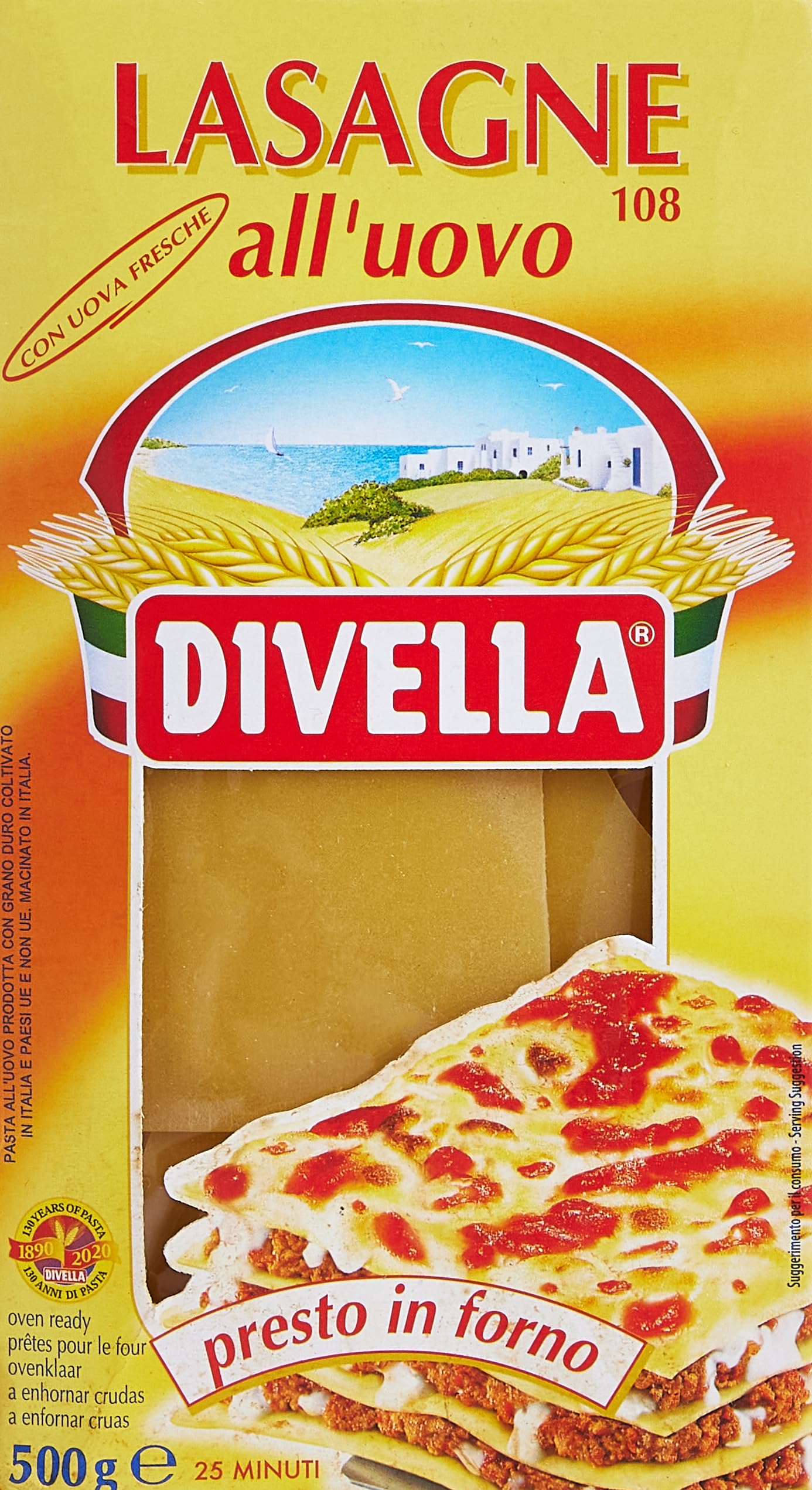 Divella - Láminas de huevo con huevos frescos, pronto en el horno, 12 unidades de 500 g [6 kg]