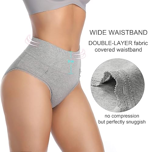 Miniatura 5 de MISSWHO Ropa interior de algodón de cintura alta para mujer, suave, transpirable, cobertura completa, elásticos, paquete de 5 unidades