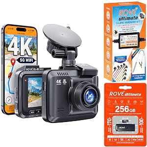 ROVE R2-4K PRO Dash Cam Hardwire Kit 256GB Micro SD Card