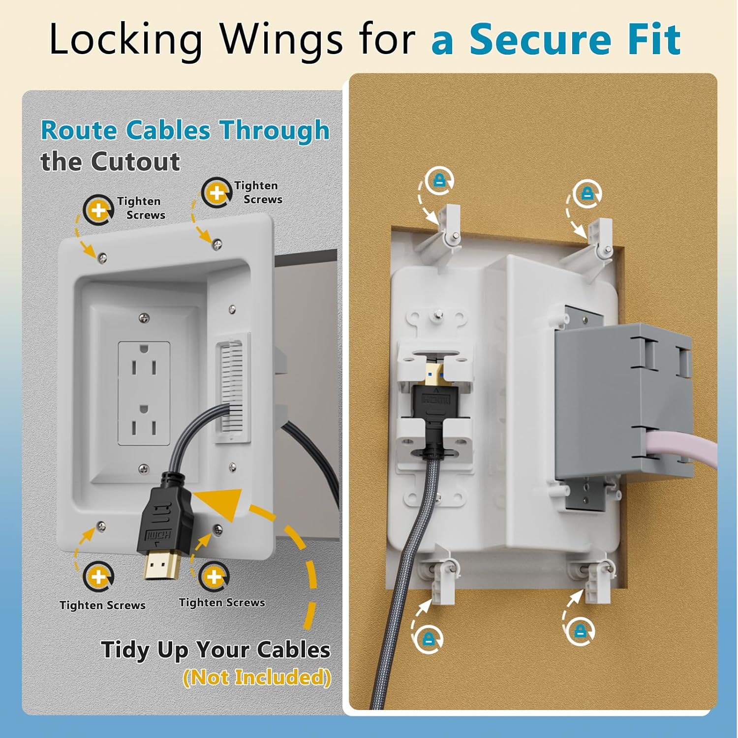 TV Cord Hider & in-Wall Cable Management Kit, Dual Outlet Connection Box (Unwired) with Cutting Template, Perfect for Wall Mounted TVs