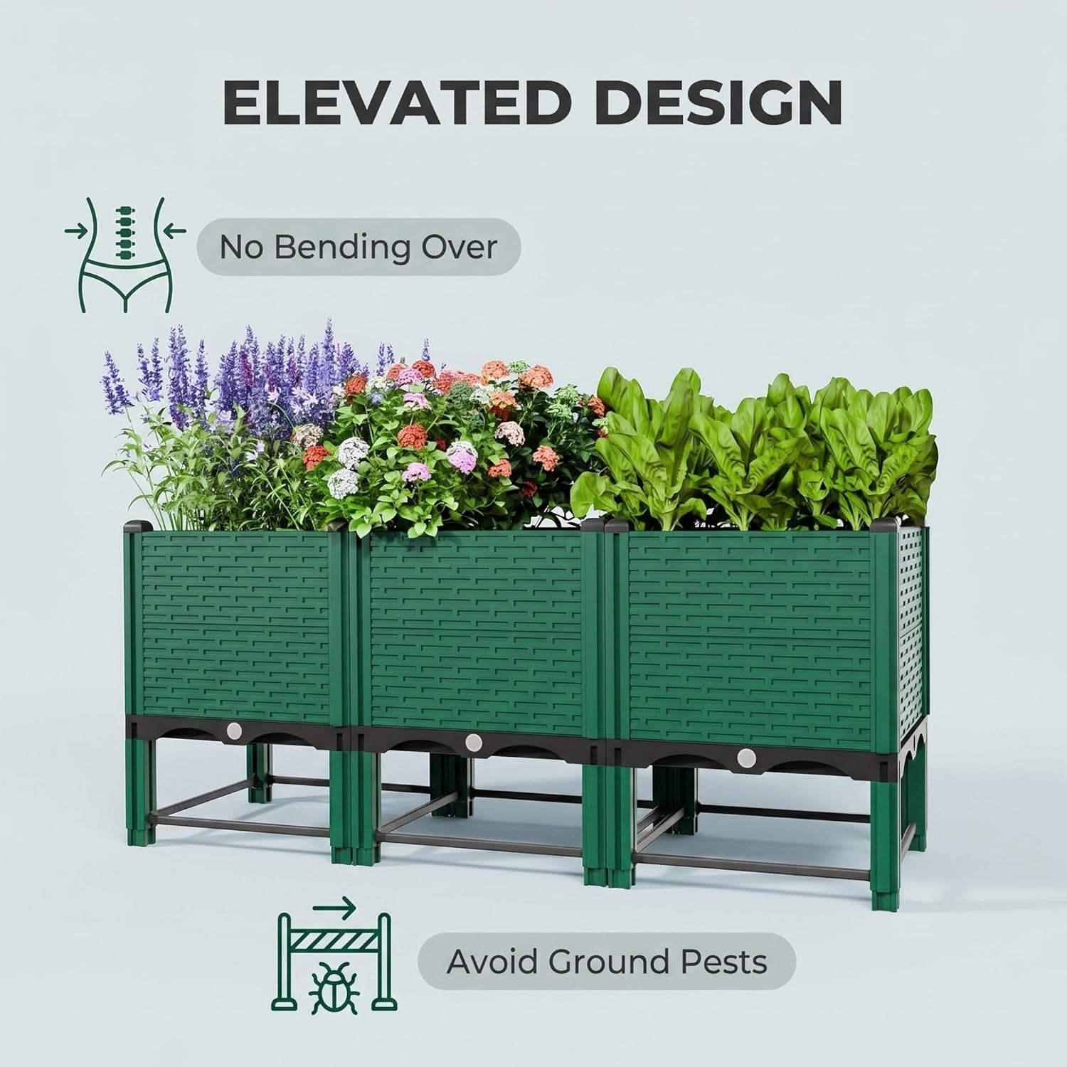 Modular Raised Garden Bed Kit | DIY Assemble Planter Box with Adjustable Shapes, Durable PP Material, 19.49” Elevated Height for Comfortable Outdoor Gardening (47.24” L x 15.75” W)