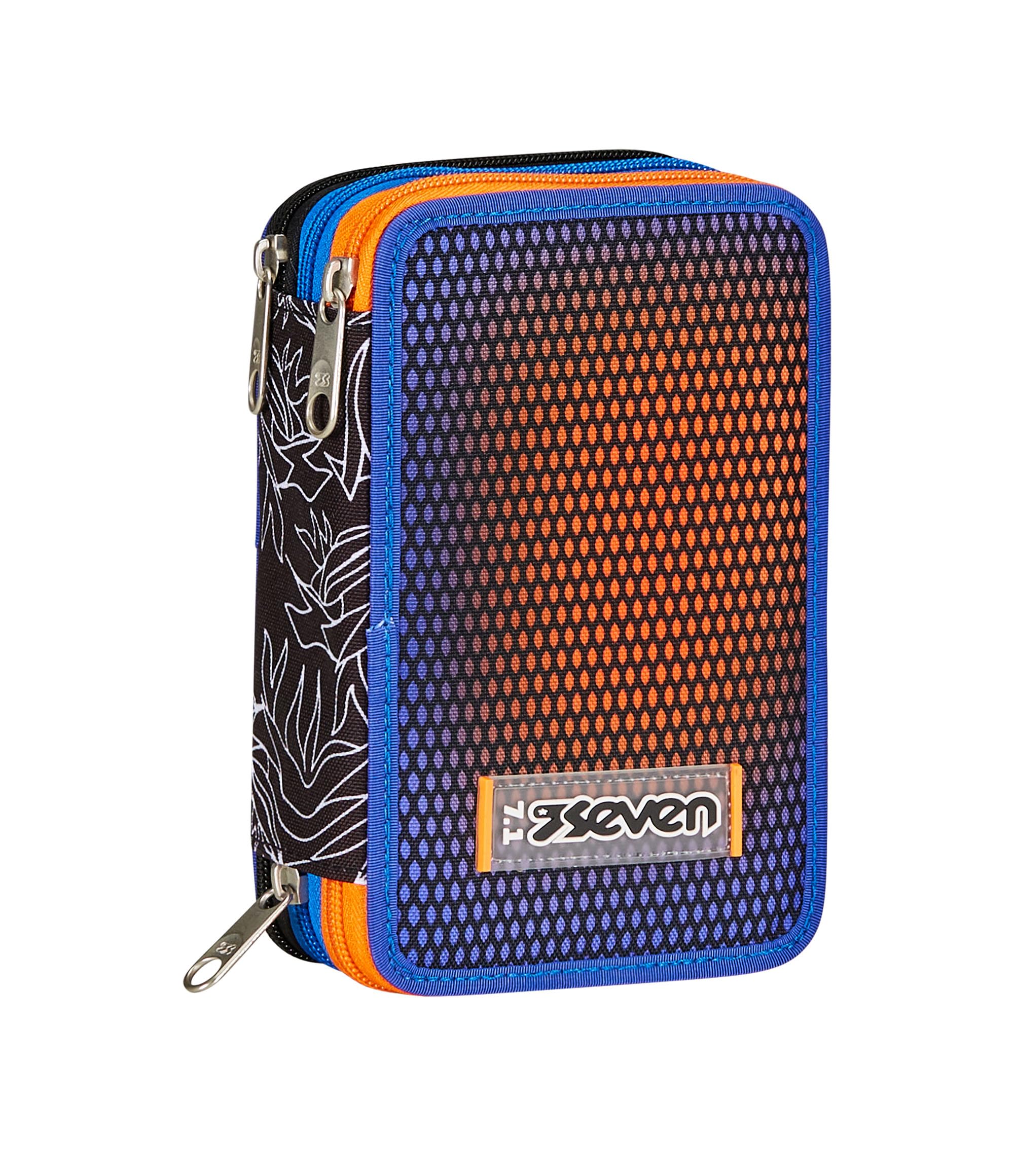 Seven Astuccio Scuola 3 Zip, Reflex Blue, Shadefull Boy, Portapenne Triplo Scomparto Completo Di Penne, Matite, Colori, Accessori Zaino, Elementari, Medie, Superiori, Ragazzo Ragazza