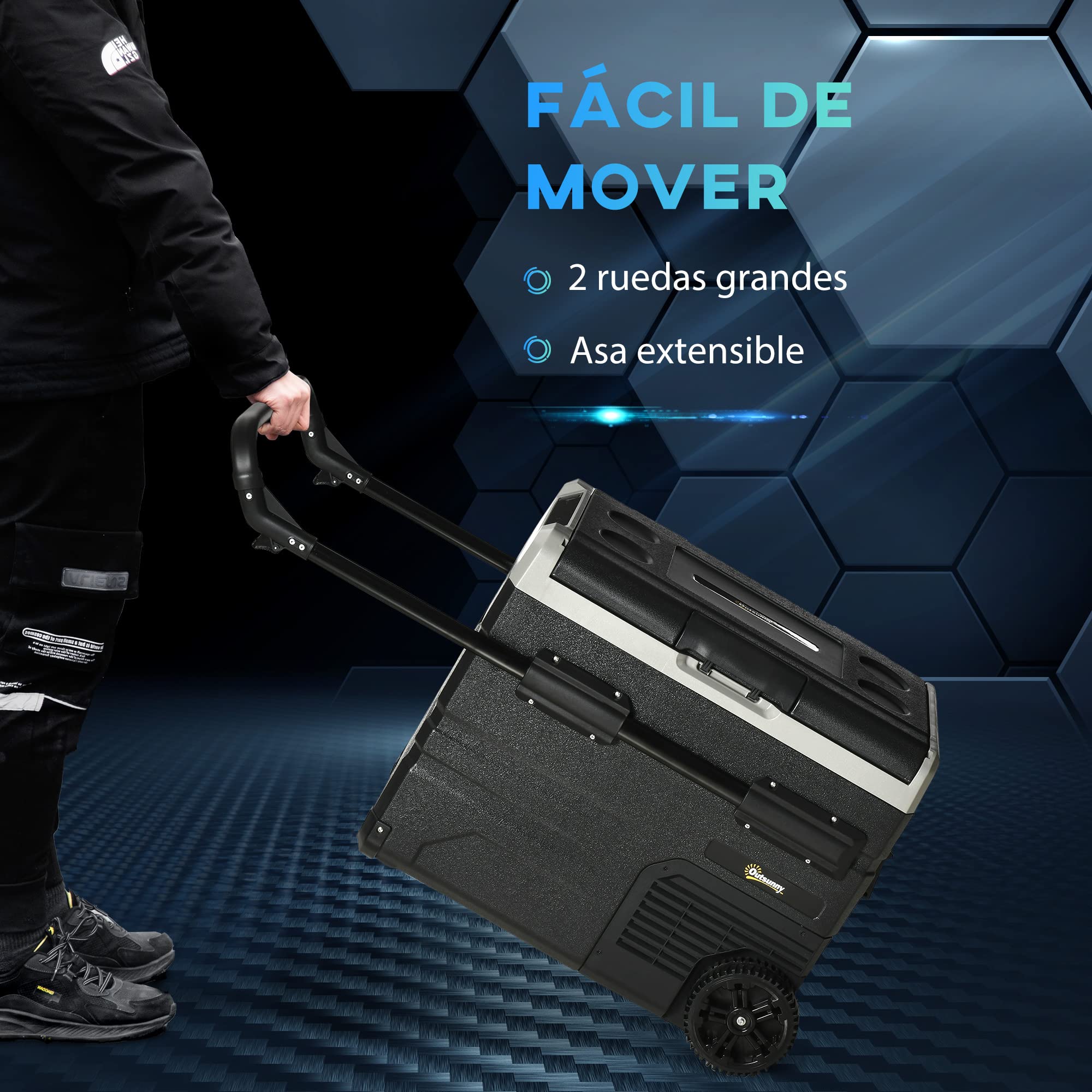 Outsunny Nevera Compresor Portátil 60L Nevera Portátil Eléctrica para Coche Congelador CC 12V/24V hasta -20℃ con Pantalla LED Táctil Asa Retráctil Ruedas para Camping Viajes 71,1x46x57,1 cm Negro