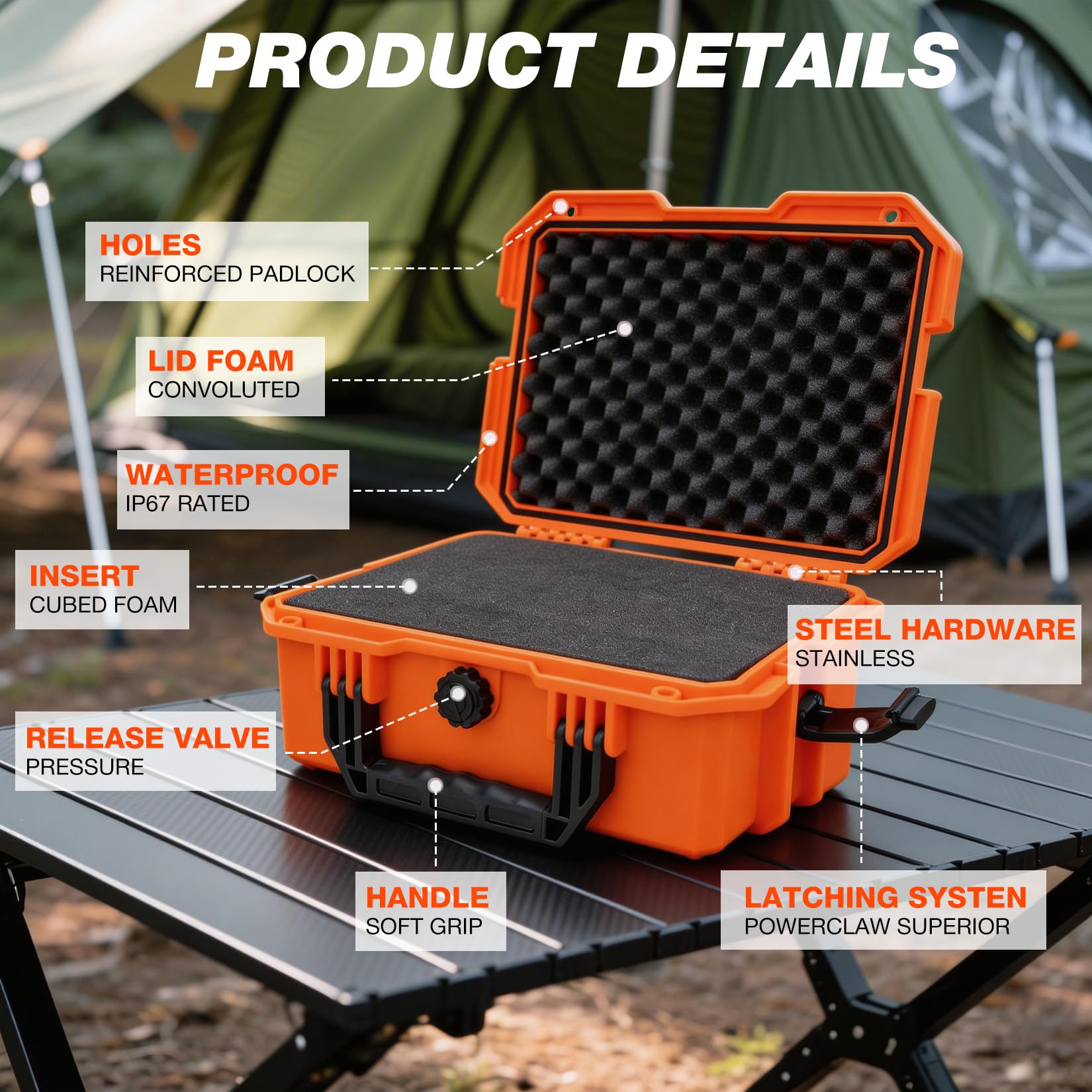Shall Universal Hard Camera Case (Large), Waterproof, Dustproof and Shockproof Protective Case with Customisable Foam Lining, Suitable for Cameras, Lenses and Electronic Devices, Orange