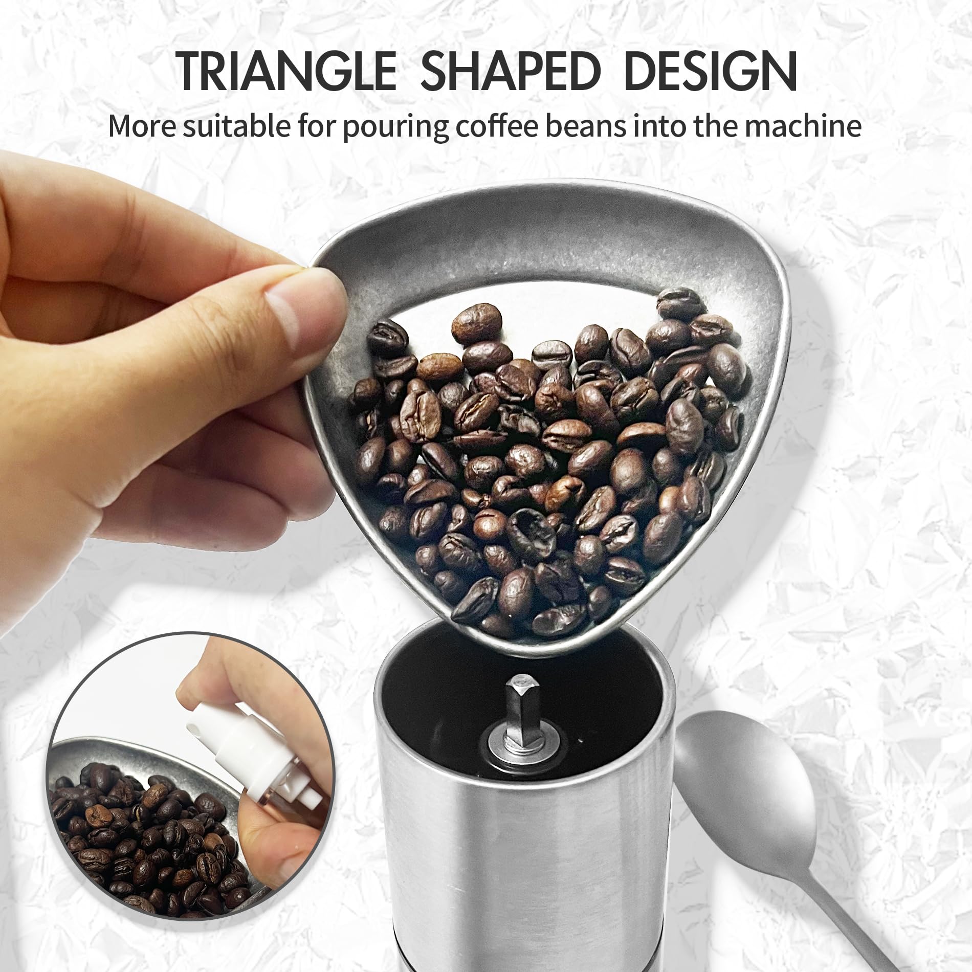 1 pièces Ensemble de tasses doseuses de grains de café,Tasse Doseuse Grains Café,Acier Inoxydable plateau de grain de café,Style Vintage avec flacon pulvérisateur et cuillère pour les amateurs de café