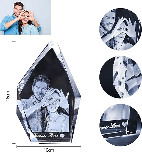 Miniatura 4 de Marco de fotos personalizado 3D grabado en el interior del cristal con imagen regalo para Navidad, día de San Valentín, boda, día de la madre, día