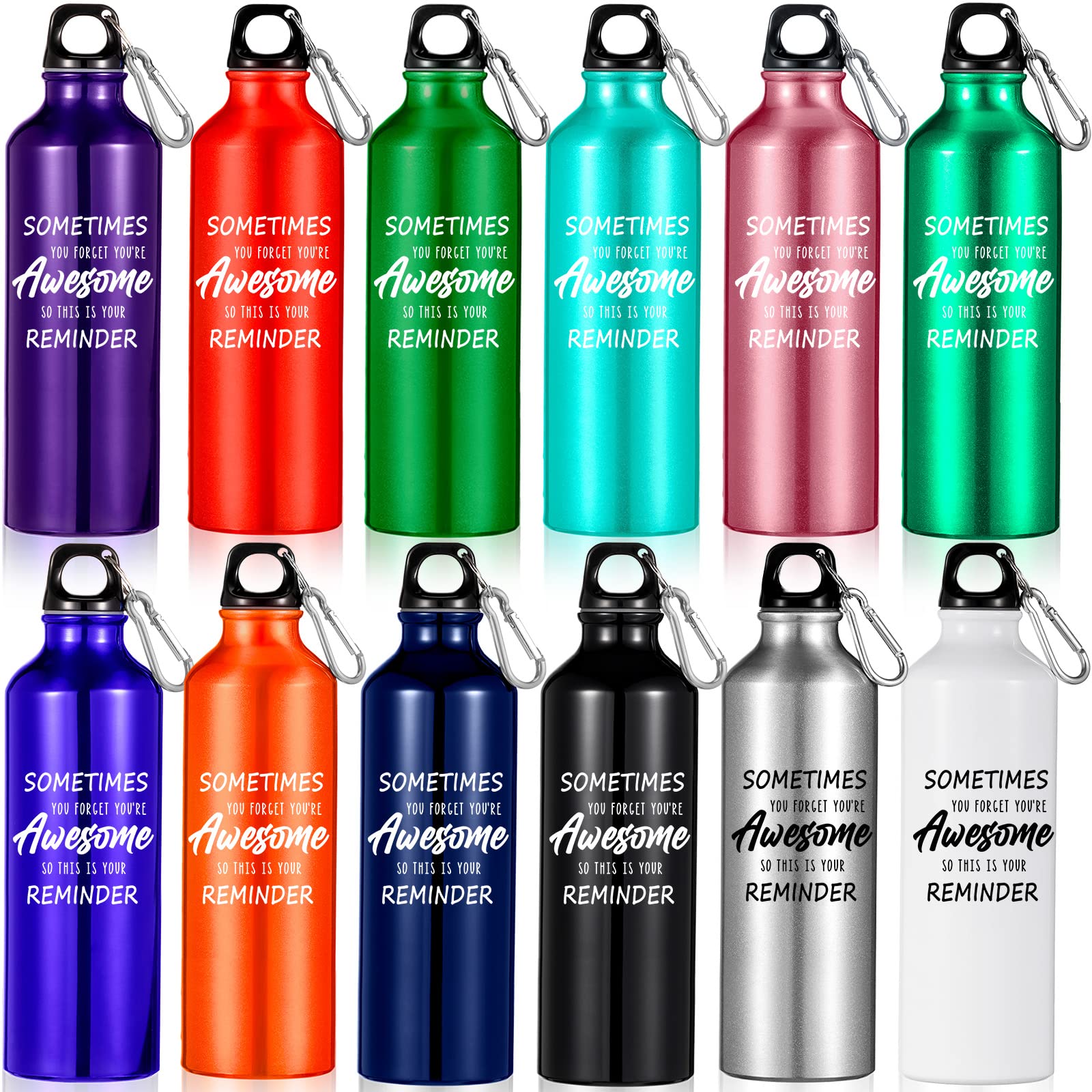 12 Pack Multicolor Aluminum Water Bottle Sometimes You Forget You're Awesome Lightweight Reusable Bike Backpacking Water Bottles Bulk with Buckle and