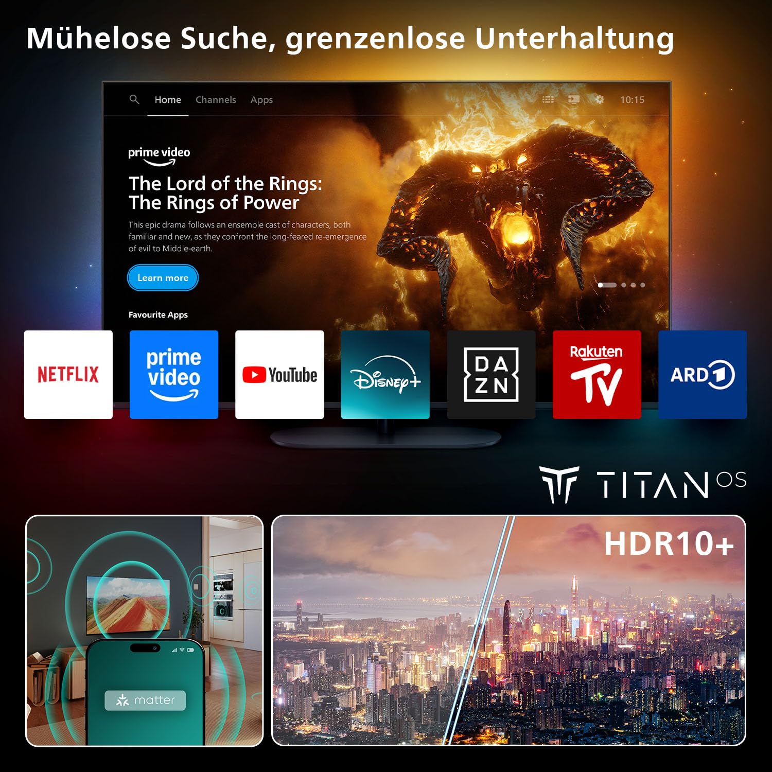 Philips 50PUS7800 4K QLED Smart TV - 50 Zoll Display mit Pixel Precise Ultra HD, Titan OS Plattform und Dolby Atmos Sound - Funktioniert mit Alexa und Google Sprachassistent