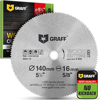 5-1/2 Inch Carbon Steel Circular Saw Blade for Wood, Plywood, Laminate, Drywall, Plastic – 130T Wood Cutting Disc with 5/8 Inch Arbor from GRAFF