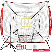 Vista 13 de Storgem Baseball and Softball Practice Net 7×7ft Portable Hitting Pitching Batting Training Net Baseball Backstop Net with Batting Tee and Strike