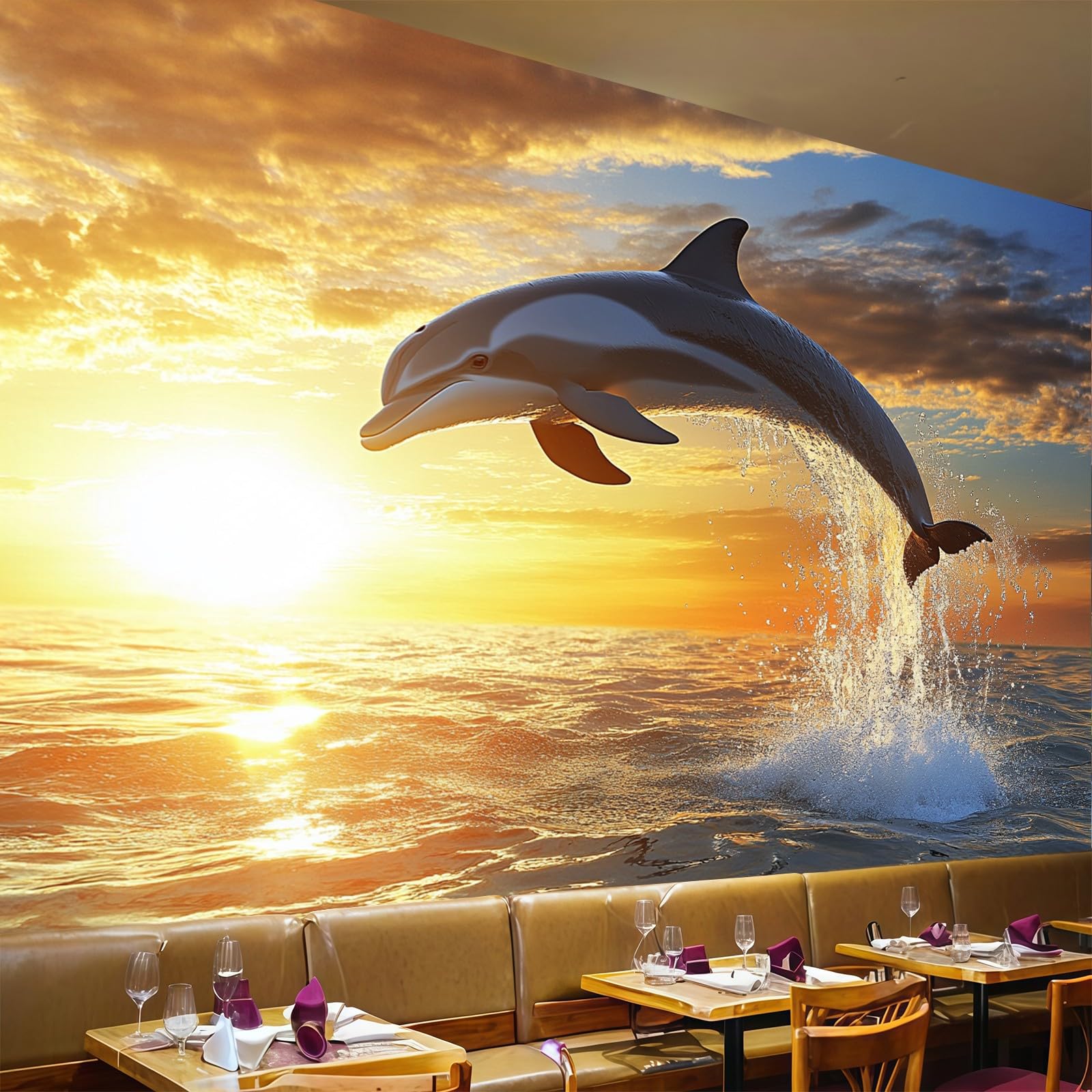 Papier peint intissé dauphins pour agrandir une pièce fresque murale 200x140