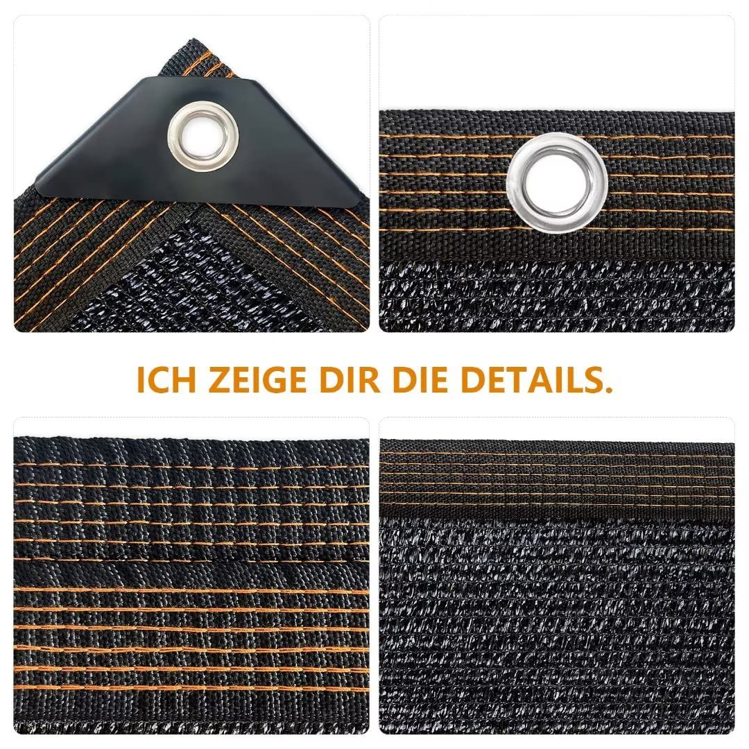 Rete parasole, 2 x 3 m, colore nero, rete ombreggiante da giardino, con occhielli, 70% ombreggiatura, resistente ai raggi UV, per la protezione delle piante, fienile o canile