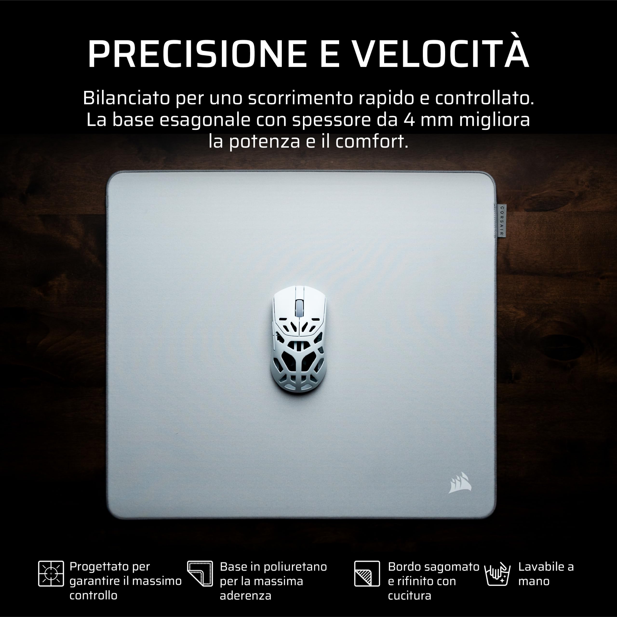 Corsair MM PRO Control Cloth Large Tappetino Per Mouse Da Gioco – Grigio | Superficie Ottimizzata Per Gli ESport Per Precisione E Micro-Regolazioni Base Antiscivolo Spessa 4 mm Bordi Cuciti Resistenti