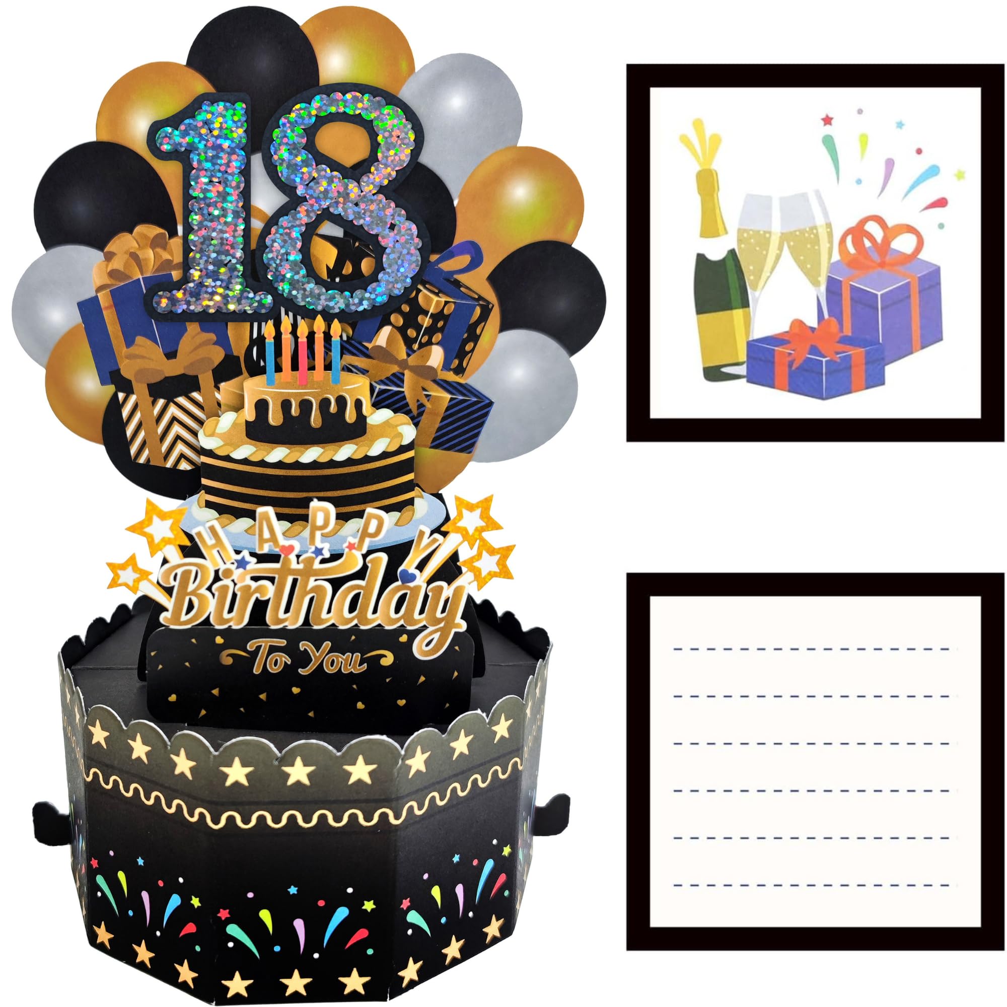 JanYoo Kartka 3D Pop Up na 18. urodziny, kartka urodzinowa Happy Birthday, kartka z życzeniami z kopertami i kartami dla chłopców, dziewczynek, rodziny i przyjaciół, romantyczny kreatywny prezent