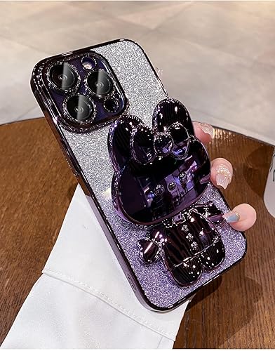 Miniatura 10 de Spevert Funda de lujo con purpurina para iPhone 15 Pro Max, con bonito soporte de conejo, con diamantes con purpurina y protección completa del