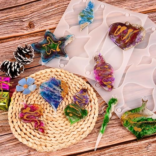 Miniatura 10 de Actvty Moldes de resina de copo de nieve de silicona, 9 piezas de moldes de fundición de resina de copo de nieve, moldes de resina de adorno de