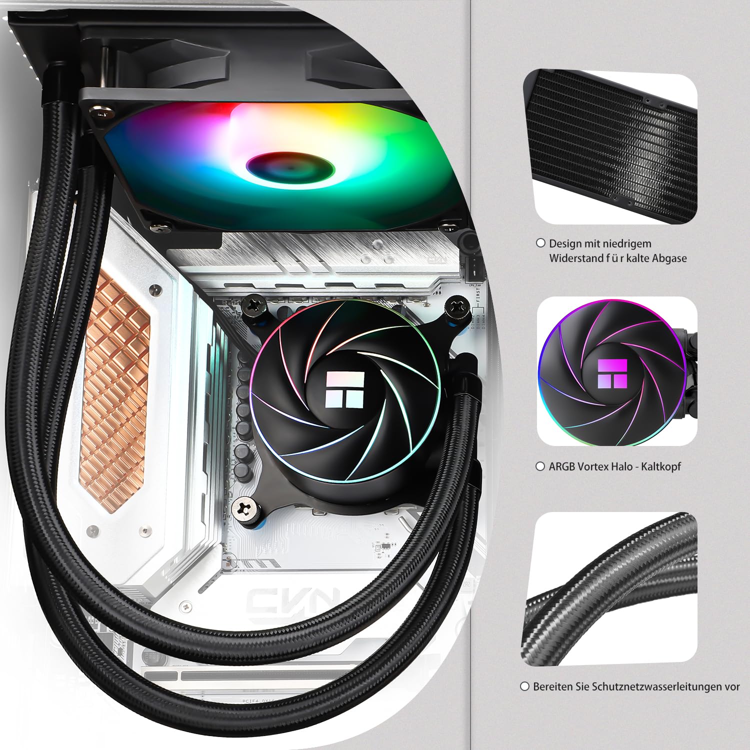 TR-Thermalright AQUA ELITE 240 ARGB, Enfriador líquido para CPU, Refrigeración AIO de 240 mm,Doble ventilador PWM de bajo ruido con ARGB,Para AM4/AM5,Intel LGA1851/1700/115x/1200, Negro