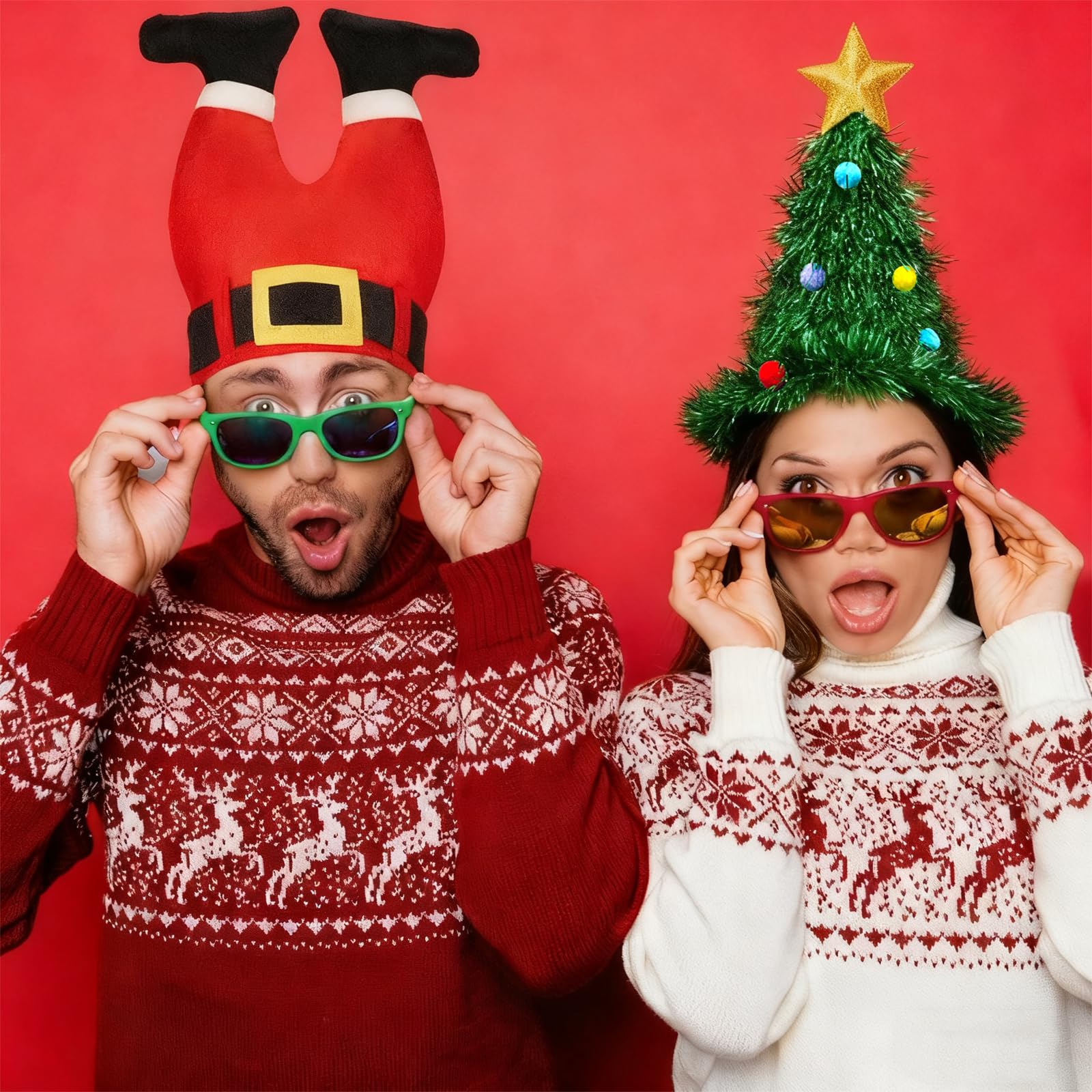 Set de 2 gorros navideños: gorro con árbol de Navidad y pantalones de Papá Noel para adultos