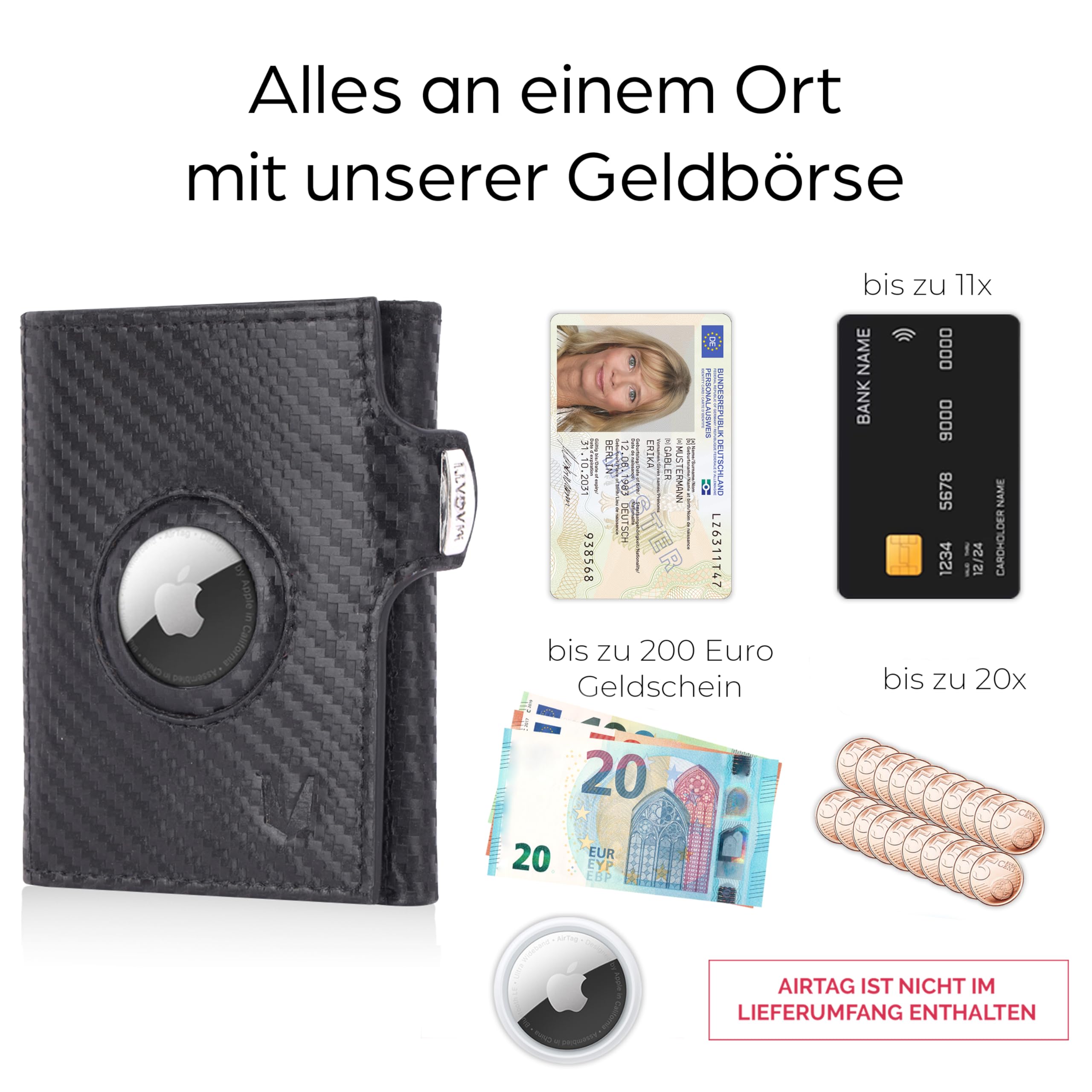 MAGATI Portafoglio sottile con scomparto per monete, protezione RFID – Mini portafoglio da uomo e donna piccolo – il Santo porta carte – porta carte di credito – scomparto per carrello della spesa –