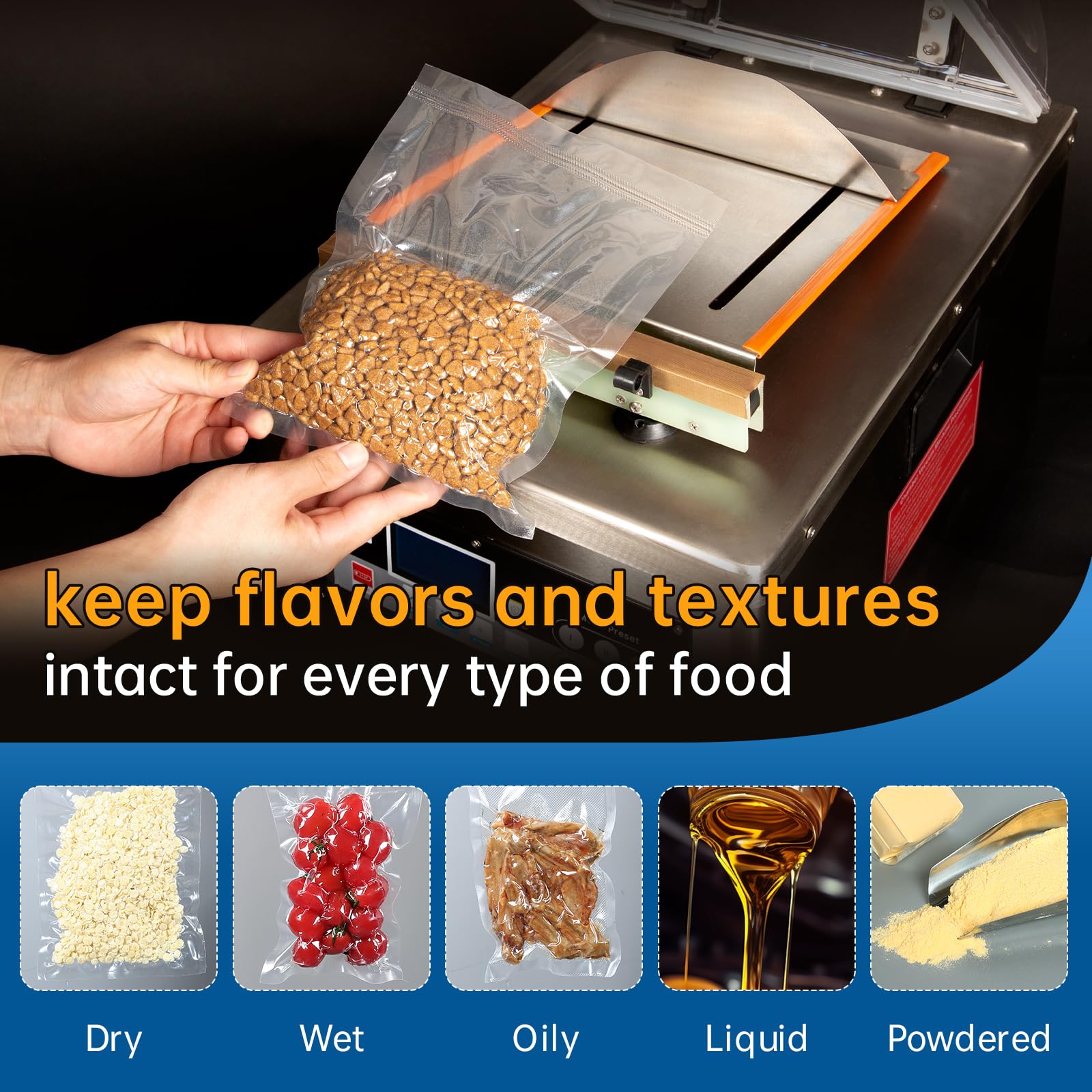 Sellador al vacío de cámara, perfecto para alimentos húmedos, líquidos, polvos y videos de sous, almacenamiento de alimentos, aplicado en la cocina doméstica y uso comercial