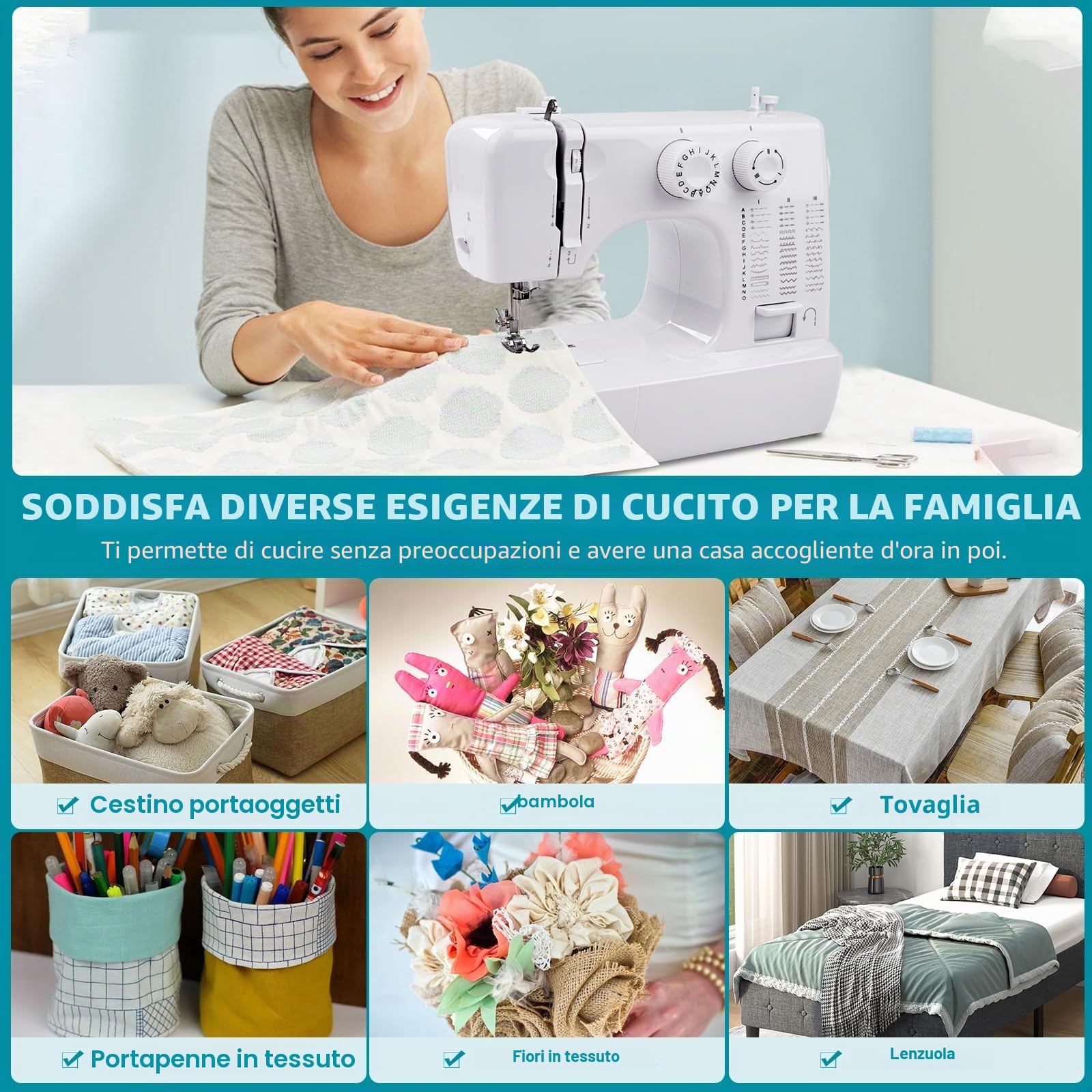818 Macchina da cucire Mini per la casa, macchina da cucire elettrica a 45 punti con kit di cucito da 42 pezzi per bambini, adulti e principianti