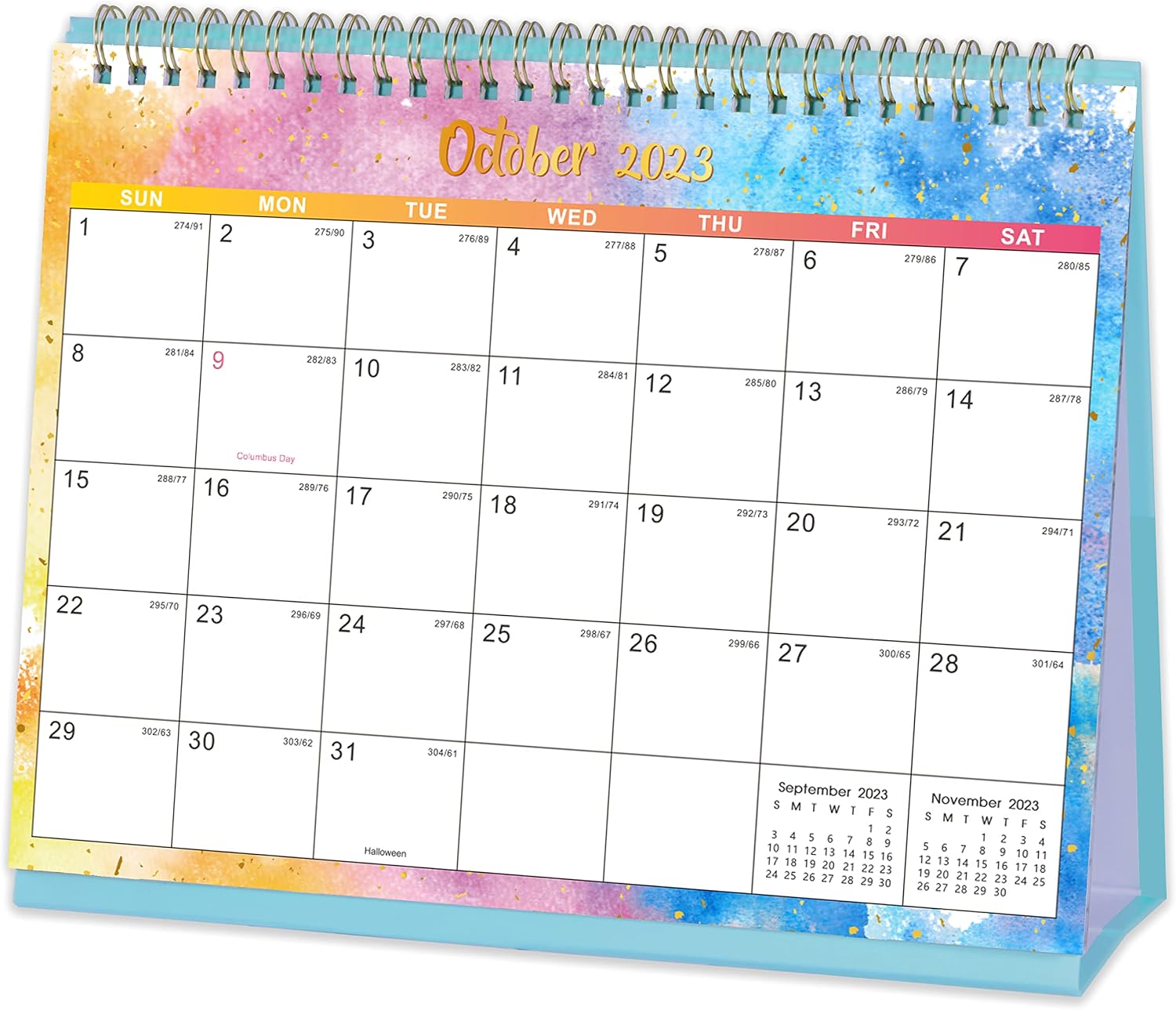 Desk Calendar 2023-2024 - Standing Flip Desktop Calendar 2023-2024, 9.8" x 8.3", Jul. 2023 - Dec. 2024, 2023-2024 Desk Calendar with Thick Paper, Memo Pages + Twin-Wire Binding + Unruled Blocks - Watercolor Ink