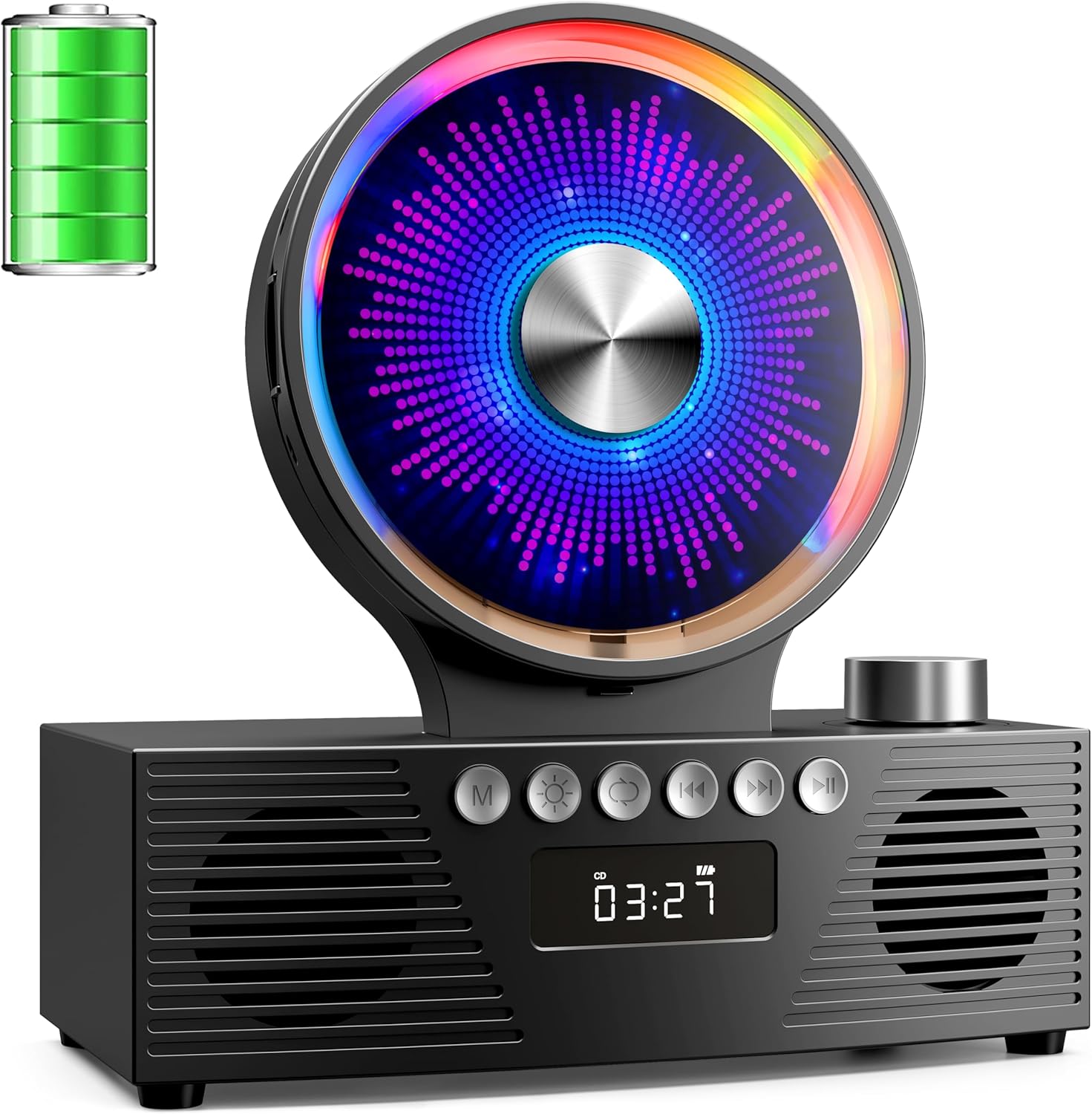 KOGODA Retro CD Player with Bluetooth 5.3 & Dual Speakers, 4000mAh Rechargeable, 6-in-1 Playback (CD/USB/TF/FM/AUX/BT), RGB Light, Portable Desktop CD Player for Home, Vintage Gift for Music Lovers