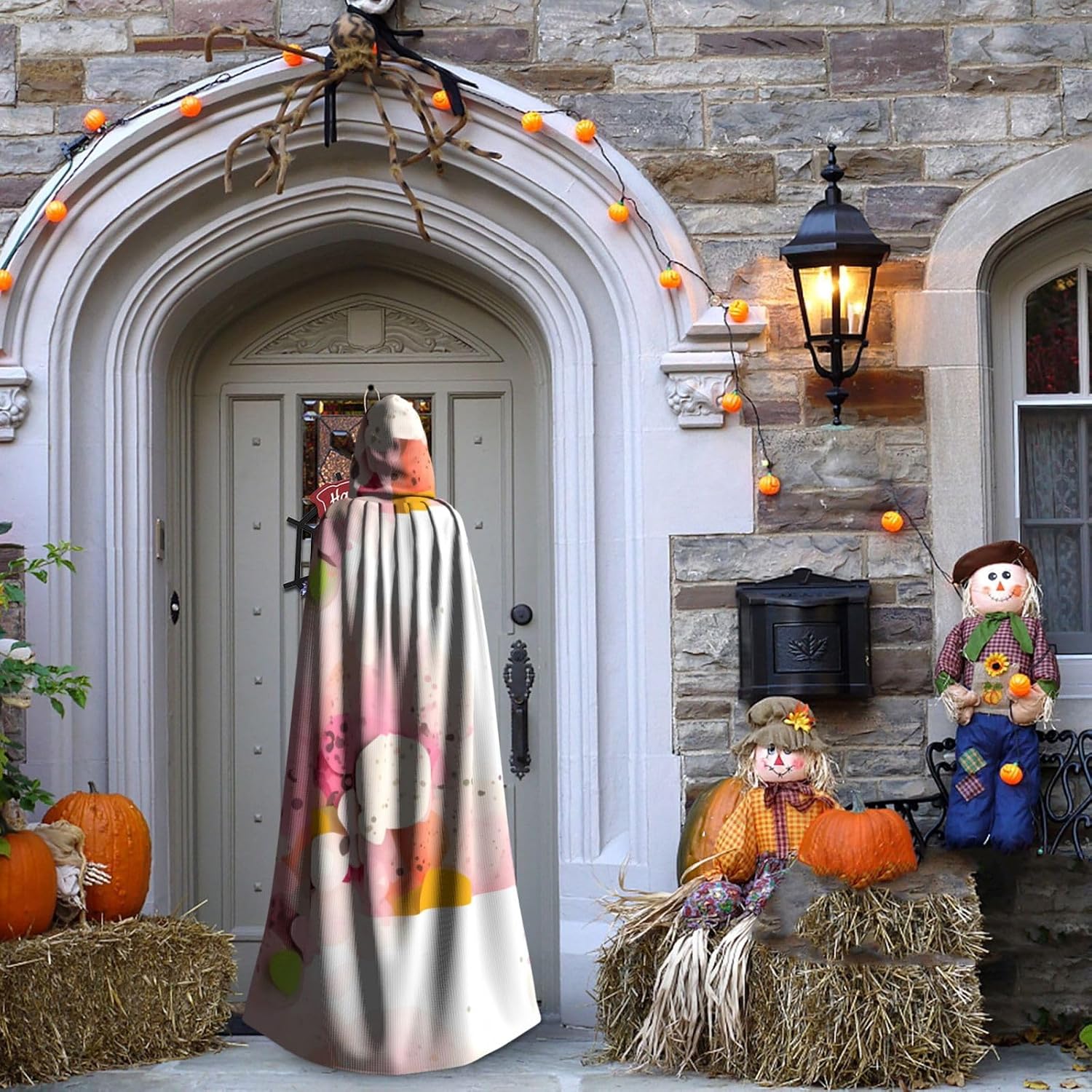 Color Fragment Paper Men Women Halloween Role Play Party Decoration Hooded Poncho Black