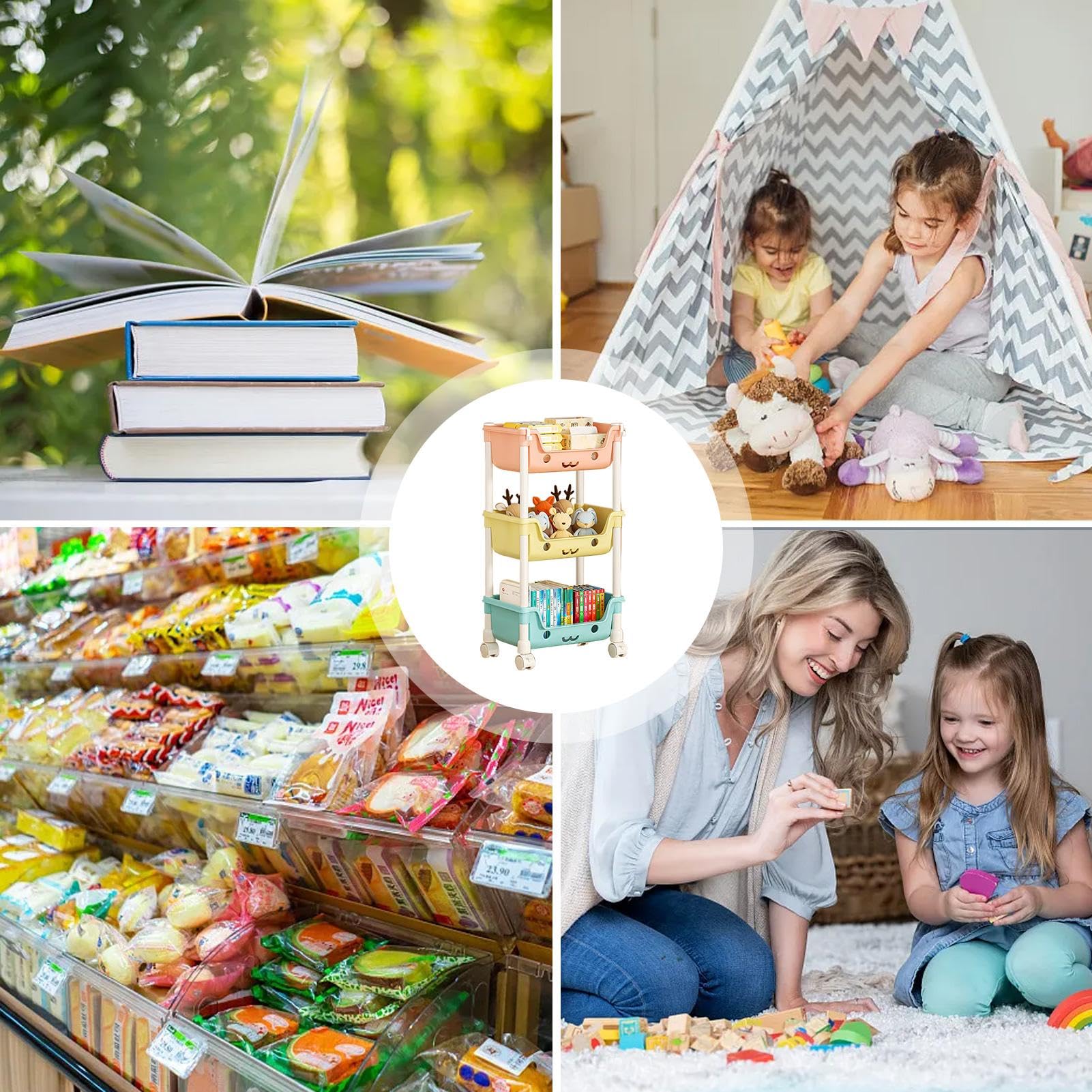 Organizer per giocattoli per bambini, libreria mobile con ruote, grande capacità di archiviazione, scaffale con ruote, per asilo e camera dei bambini, stanza dei giochi, aula