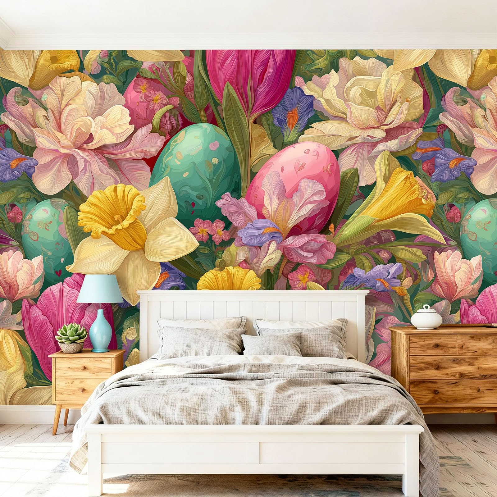 Tapeta ścienna Malowane kwiaty pisanki styl malarstwo olejne na ścianę, dekoracja domu salon sypialnia, kolorowy druk HD, projekt artystyczny, pokrycie ścienne, 400 x 280 cm