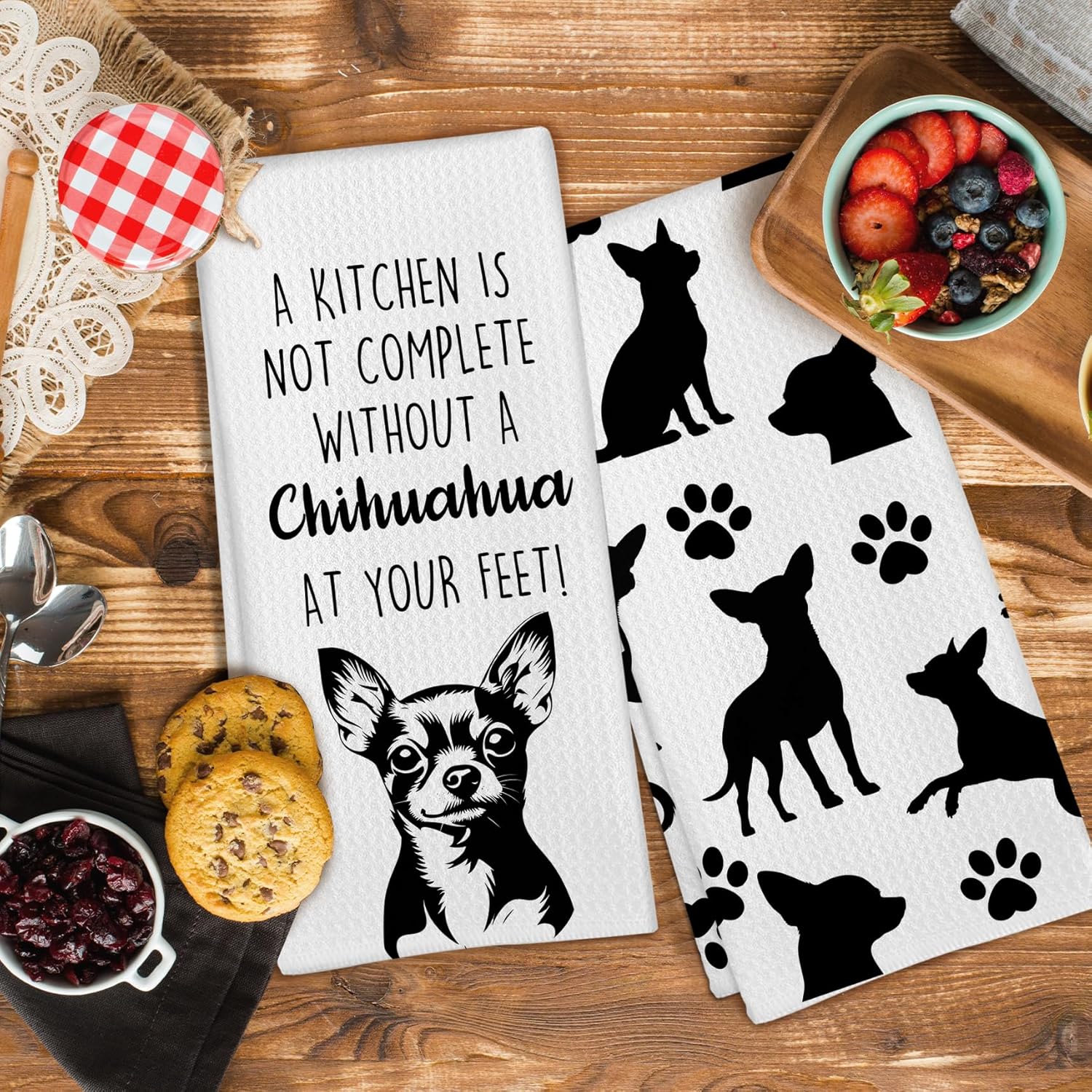 Chihuahua Dog Gifts Kitchen Towels Set of 2, Funny Chihuahua Decor Dish Tea Towels for Kitchen, Chihuahuas Dog Paw Decorative Hand Towel for Bathroom, 16x24 Inch - Image 3