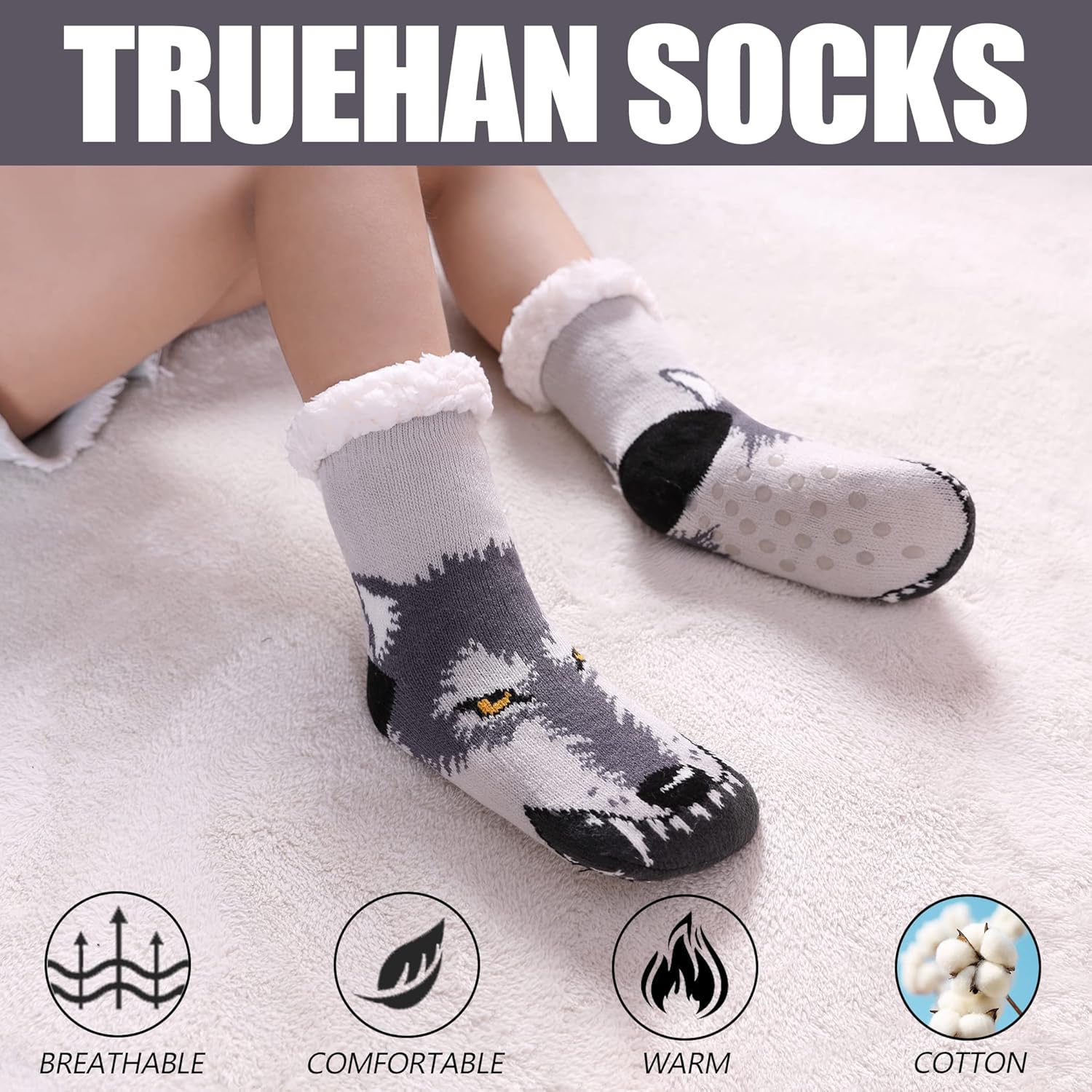 TRUEHAN Kids Girls Boys Slipper Socks Soft Thick Cozy Fuzzy Animal Anti-Slip Winter Thermal Christmas Socks Indoor - Image 3