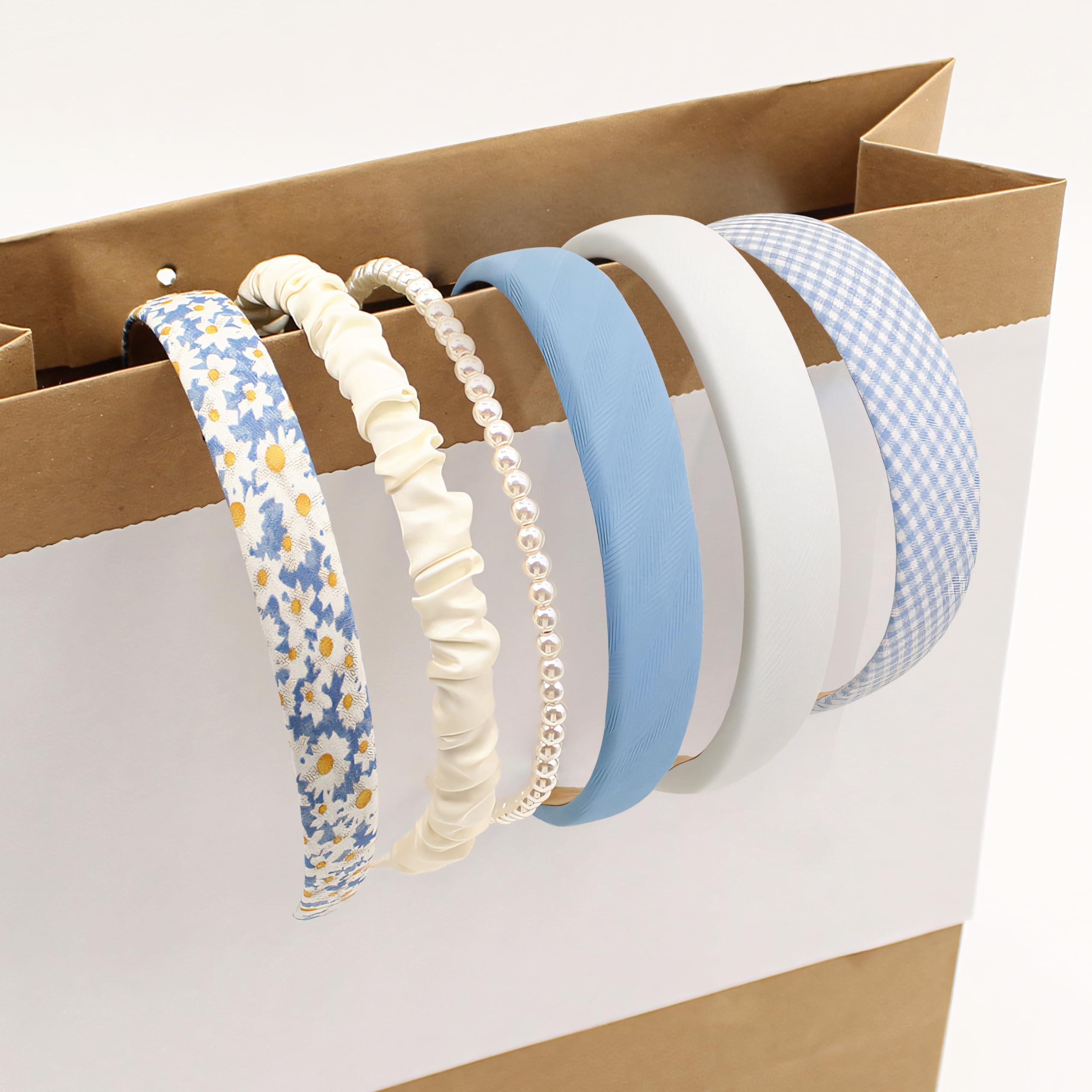 Fashion Headbands for Women Girls Headband Set 6pcs Pearl Headband Floral Hair Bands Padded Head bands for Women Vintage Wide Head band (Blue) - Image 2