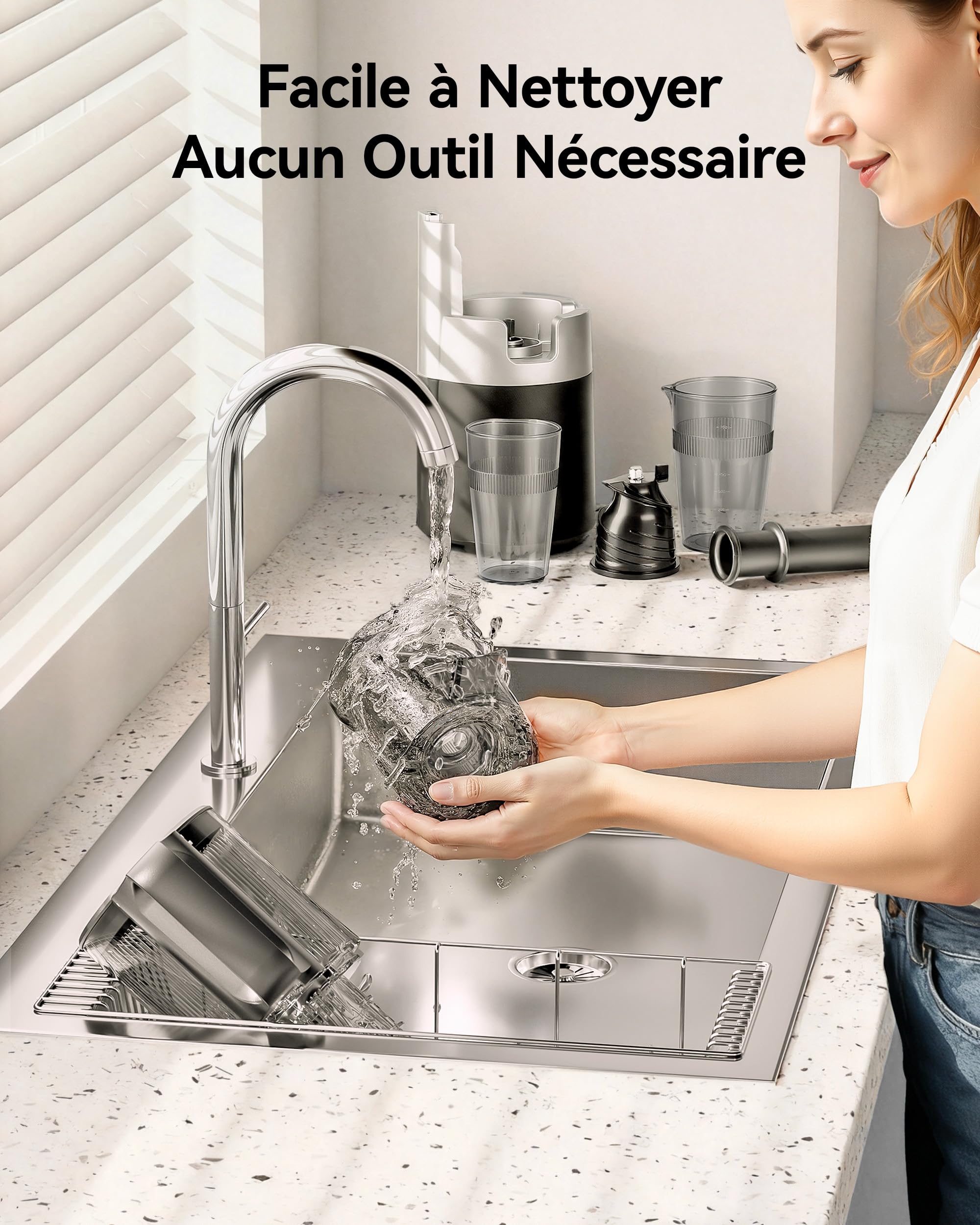 EUHOMY Extracteur de Jus à Froid 220W Double Vis 7 Étapes Rendement 99% Triple Filtre Large Goulotte 135mm Réservoir 1,8L Silencieux 55 tr/min