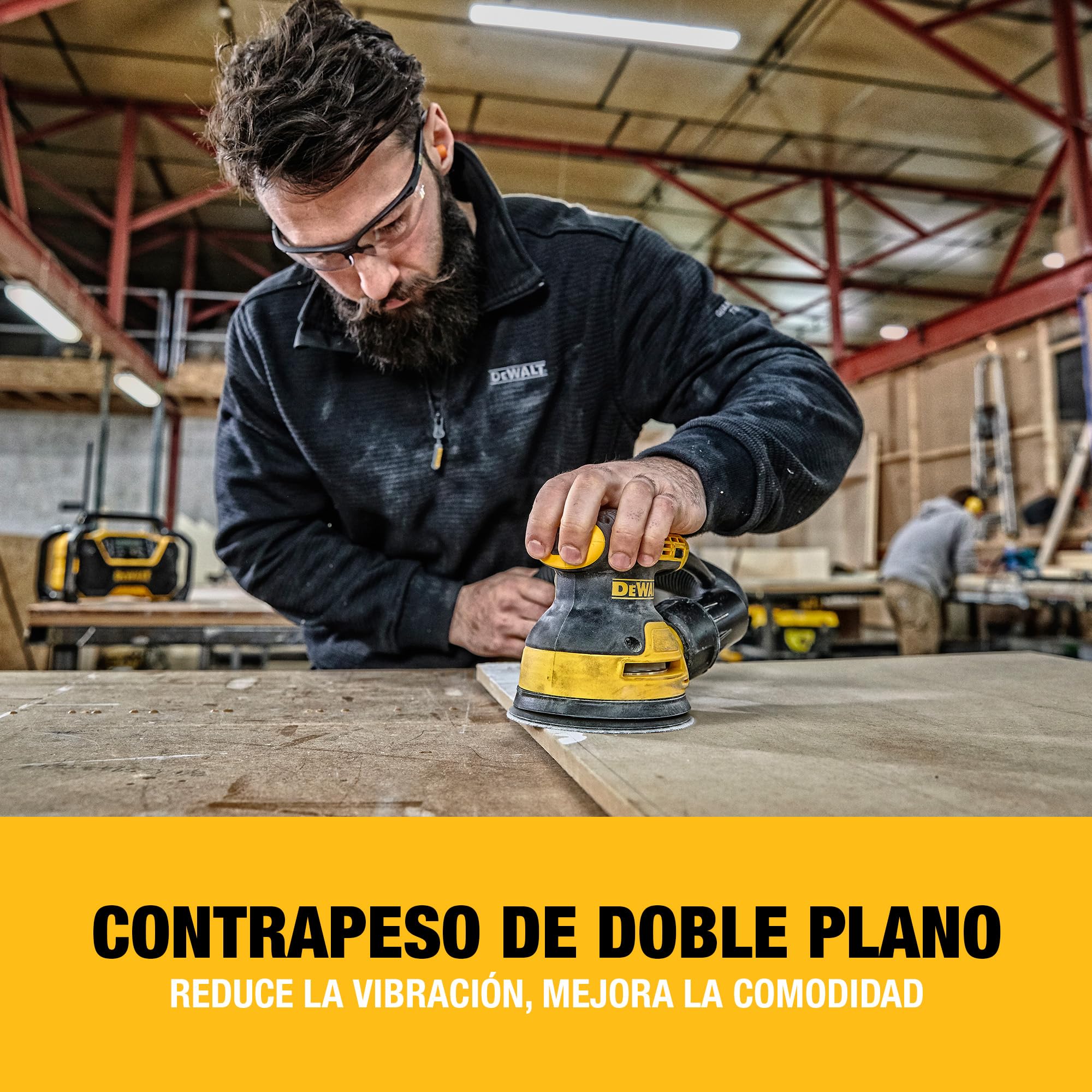 DEWALT Lijadora Rotorbital 280W Ø125mm, 8,000-12,000 OPM, Motor Velocidad Variable, Diseño Compacto, Baja Vibración para Uso Prolongado, DWE6423-QS