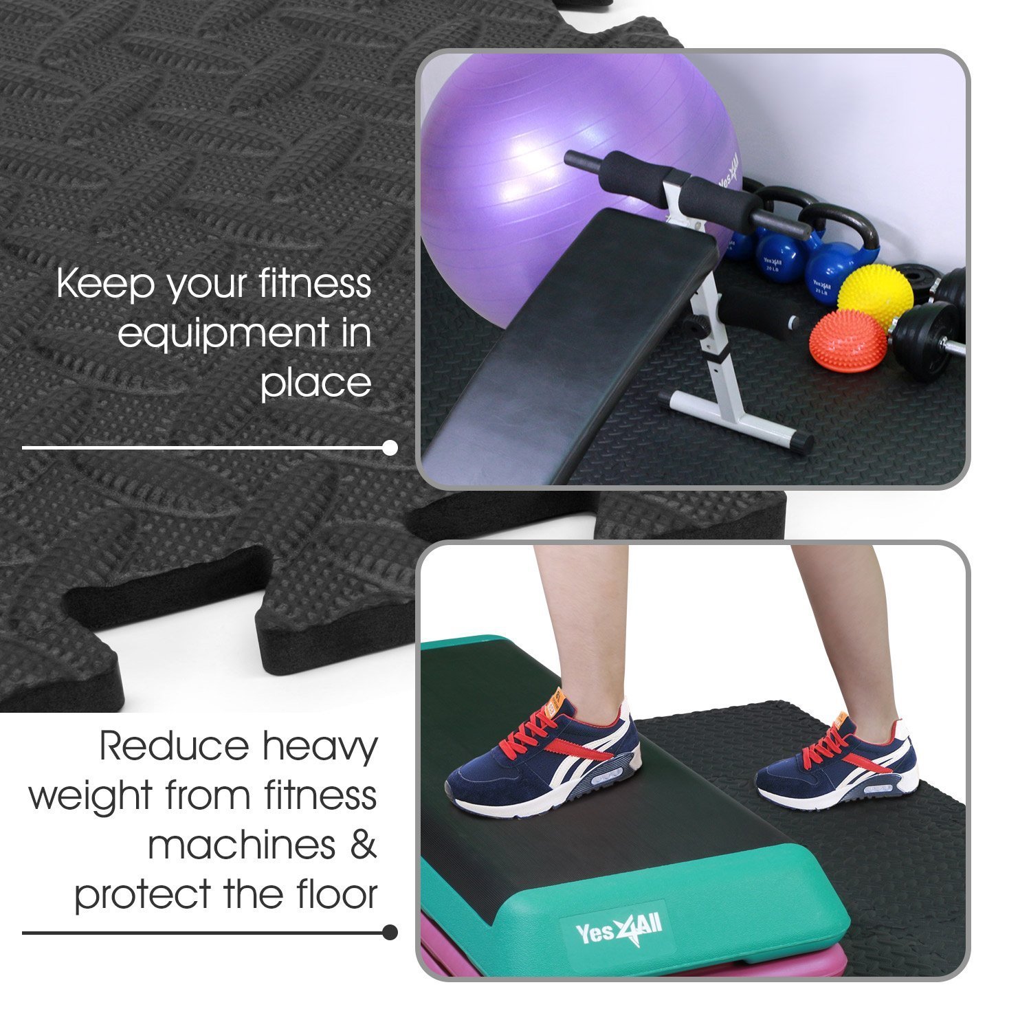 Kobo AC-62 Puzzle Exercise Mat, EVA Foam Interlocking Tiles, Protective Flooring for Gym Equipment and Cushion for Workouts (6 Feet x 4 Feet), Black 2