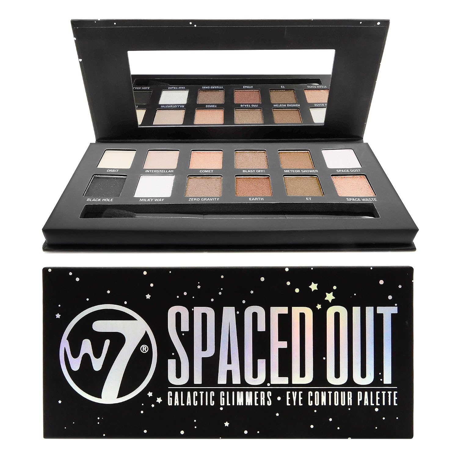 W7 | Spaced Out Eyeshadow Makeup Palette | Tones: Creamy Mattes, Toppers and Shimmer Metallics | Colors: Silvers, Browns, Coppers, Nudes | Cruelty Free Eye Makeup