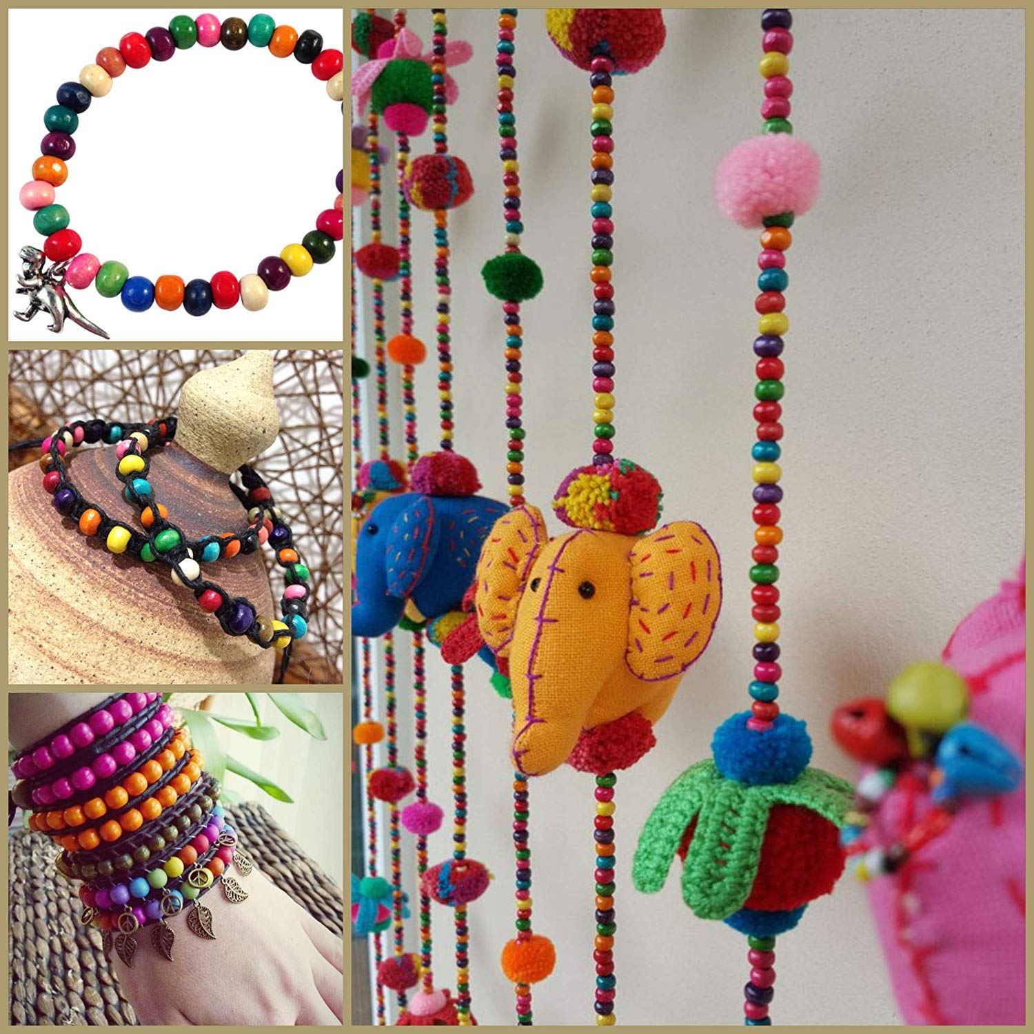 ToBeIT Holzperlen, 10 Mm, Rund, Bunt, 600 Stück, Für Schmuck, Basteln & Deko