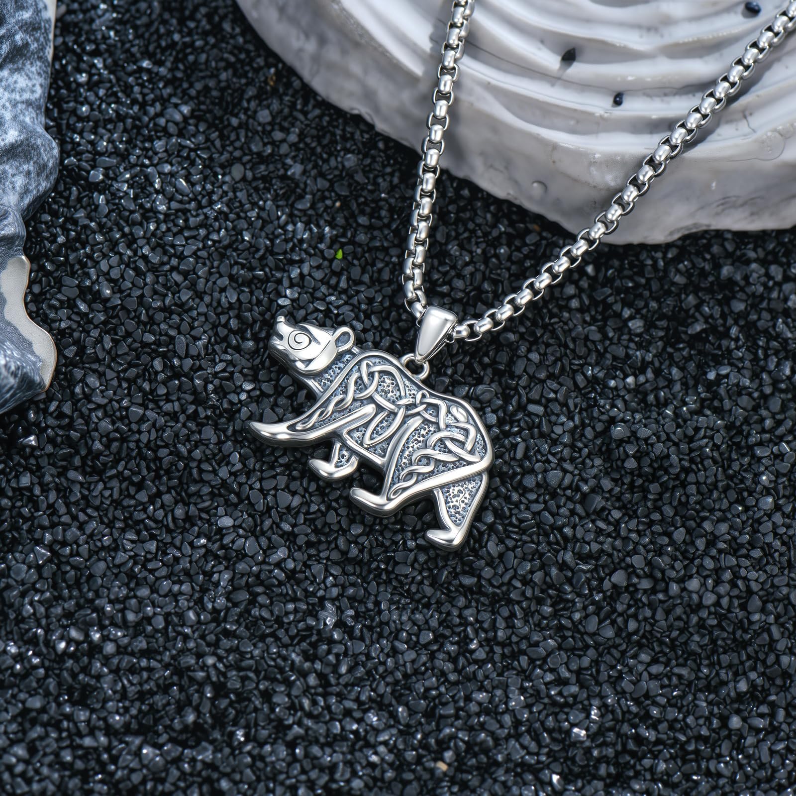 Wikinger Kette Herren 925 Sterling Silber Bäre Halskette Amulett Nordische Mythologie Wikinger Schmuck für Herren Damen